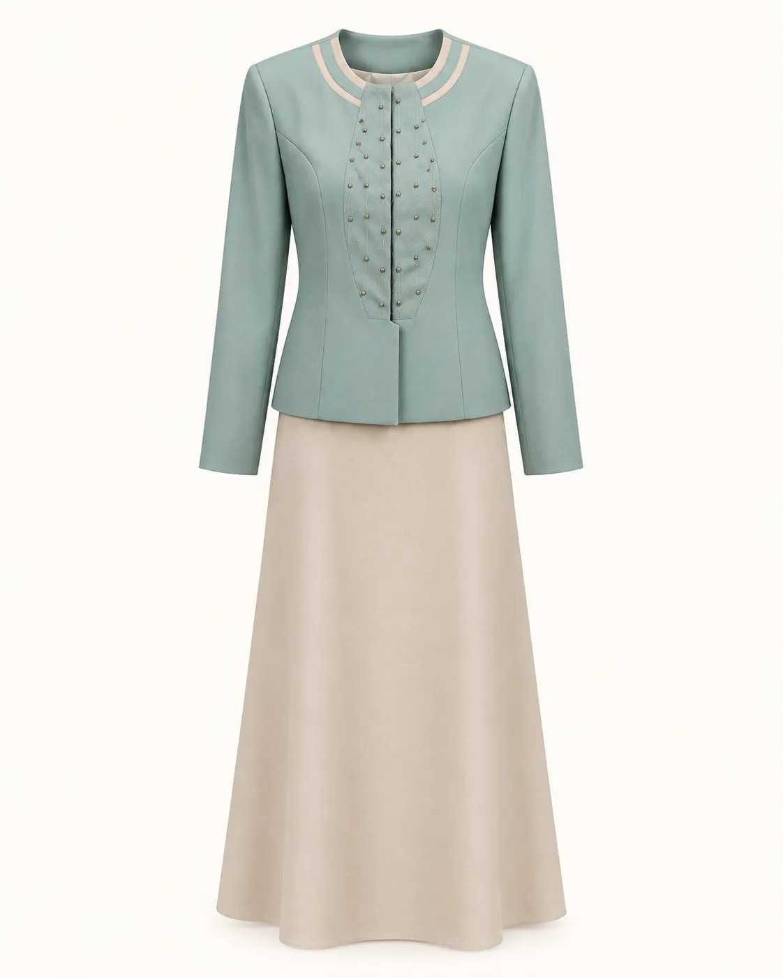 Ensemble femme élégant vert sauge & beige