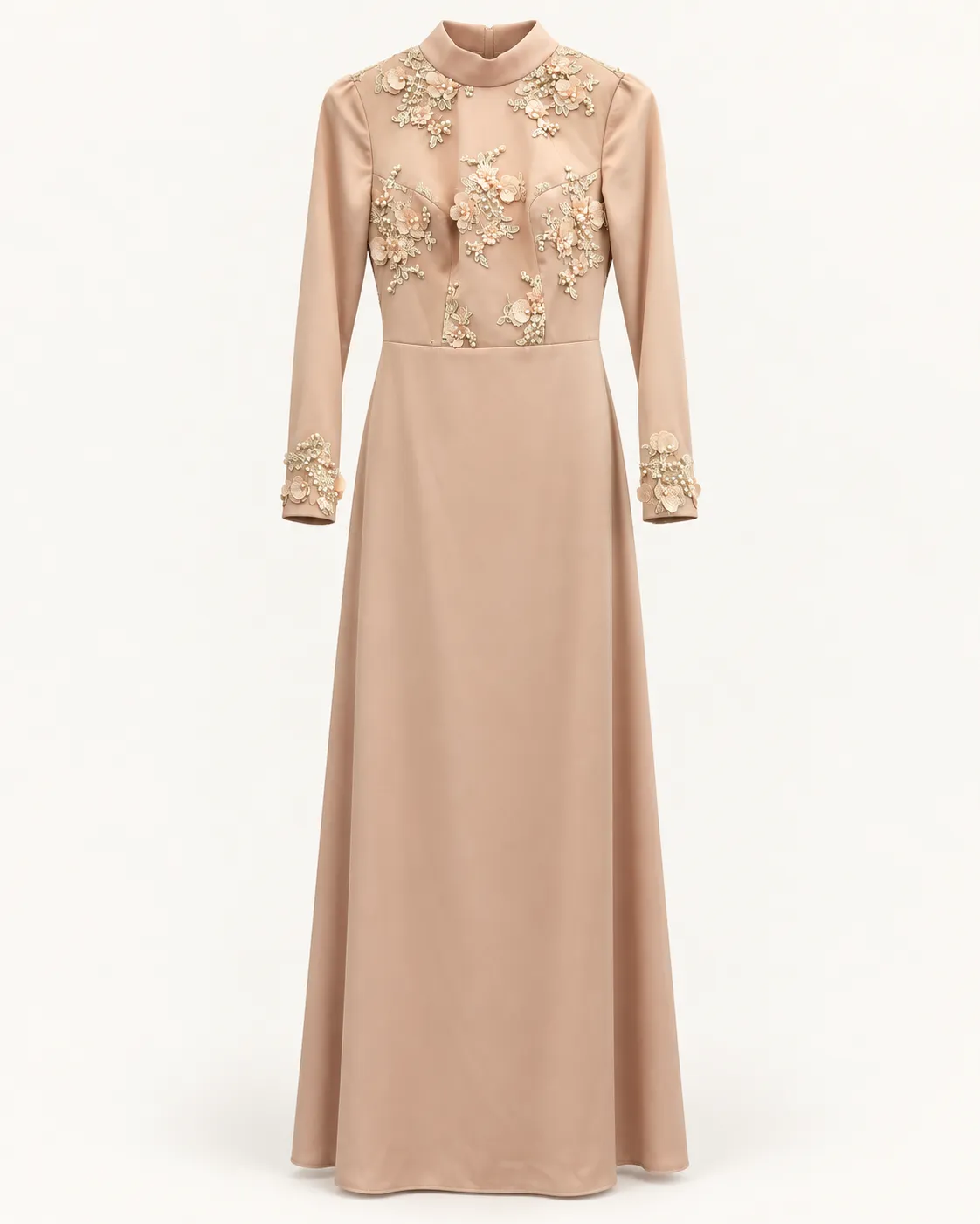 Robe longue nude brodée élégante