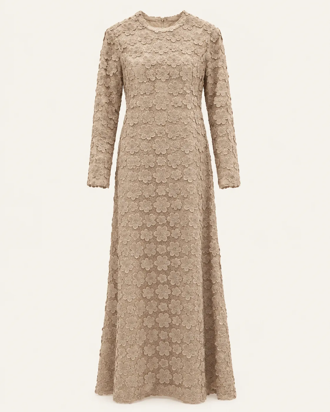 Robe longue en dentelle fleurie beige