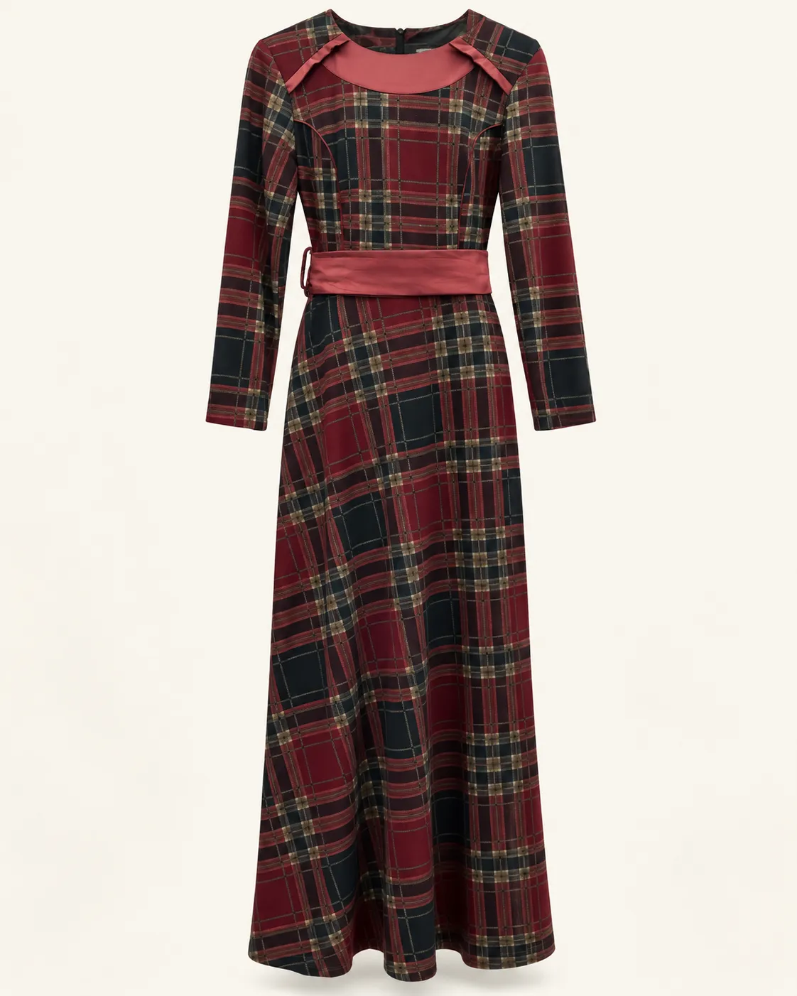 Robe longue à carreaux bordeaux