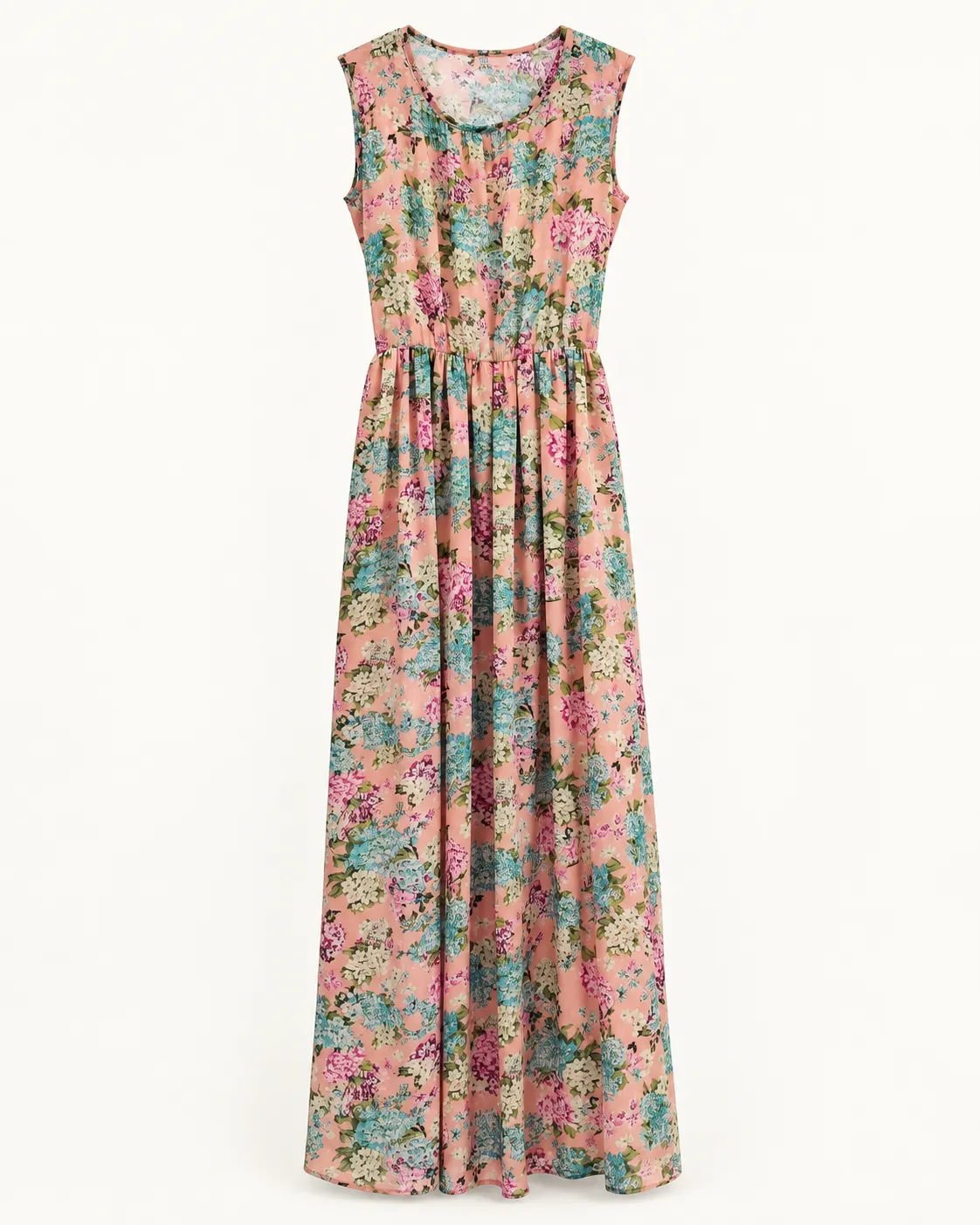 Robe longue fleurie rose poudré