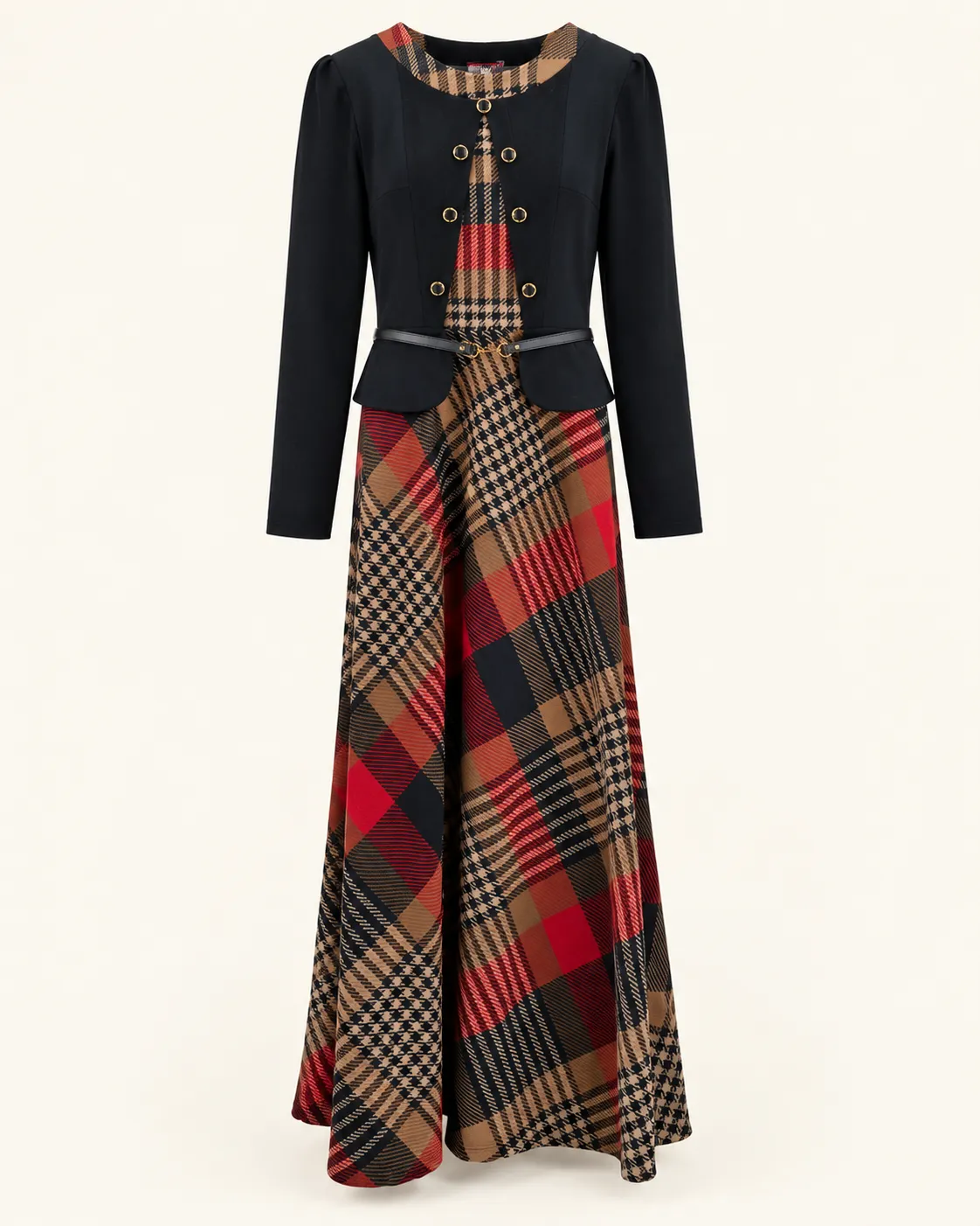 Robe longue à carreaux avec ceinture
