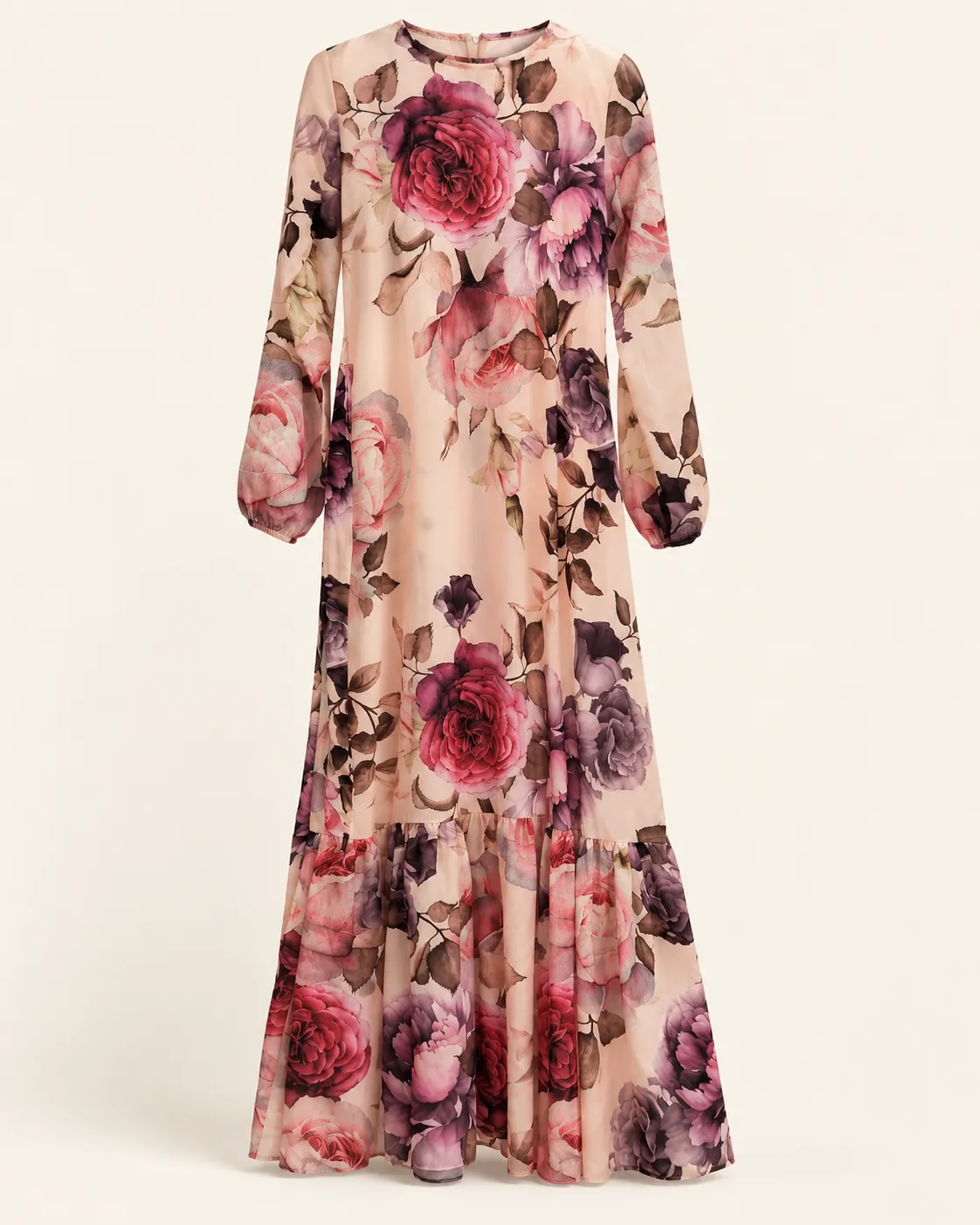 Robe longue fleurie rose poudré