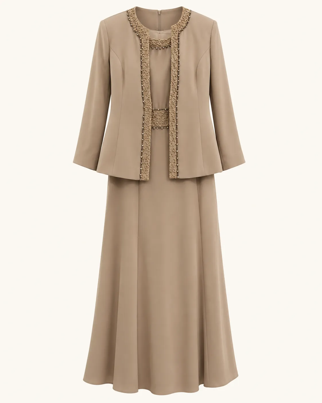 Ensemble cérémonie beige avec veste brodée