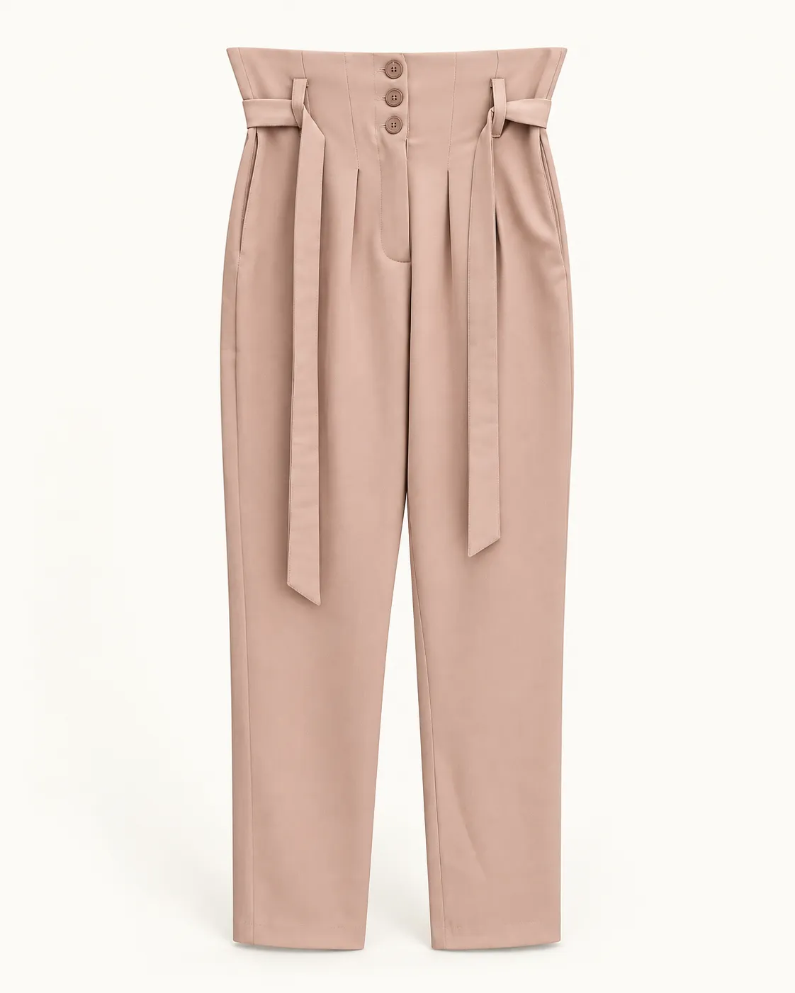 Pantalon taille haute rose poudré à ceinture