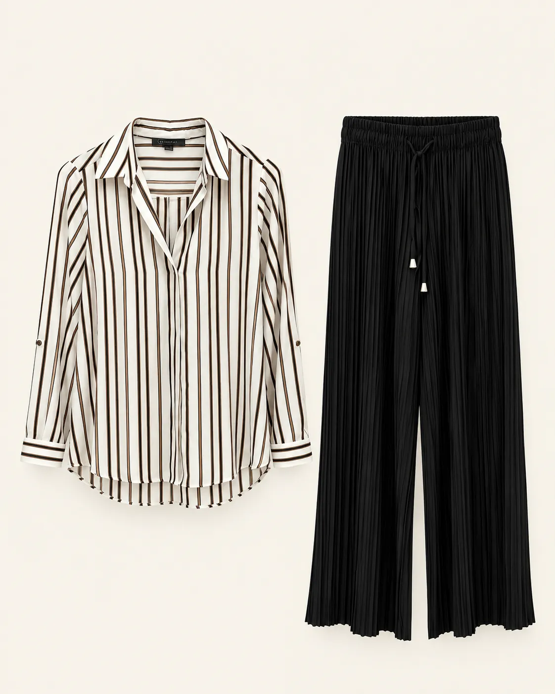 Ensemble chemise rayée & pantalon plissé noir