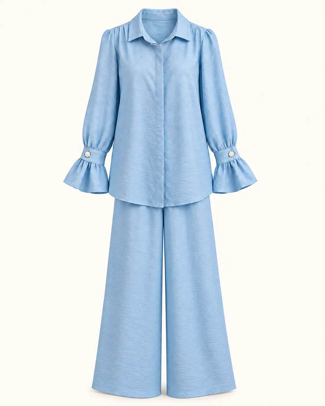 Ensemble chemise & pantalon large bleu ciel