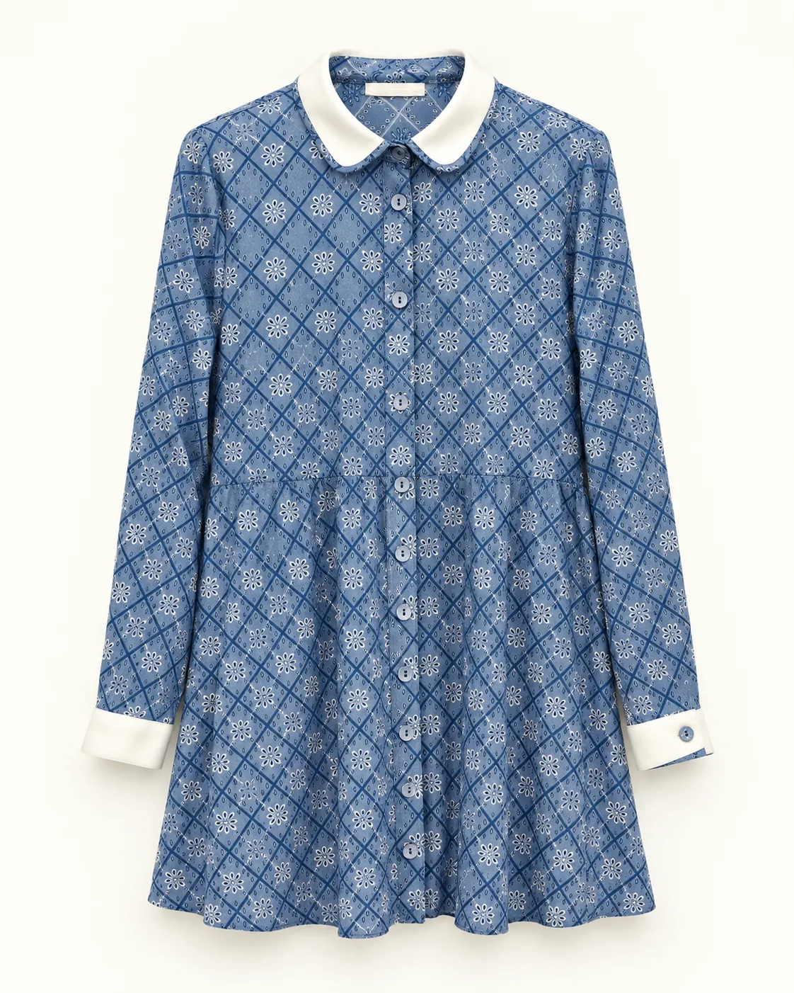 Tunique chemise bleue à motifs géométriques