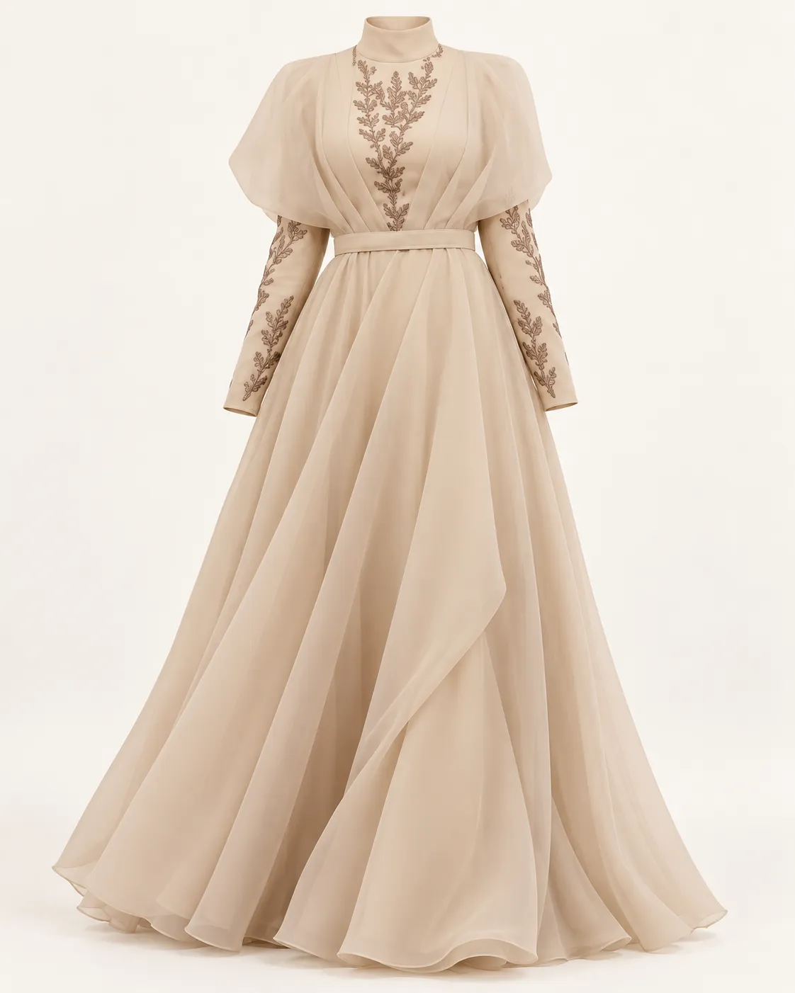 Robe longue beige brodée élégante