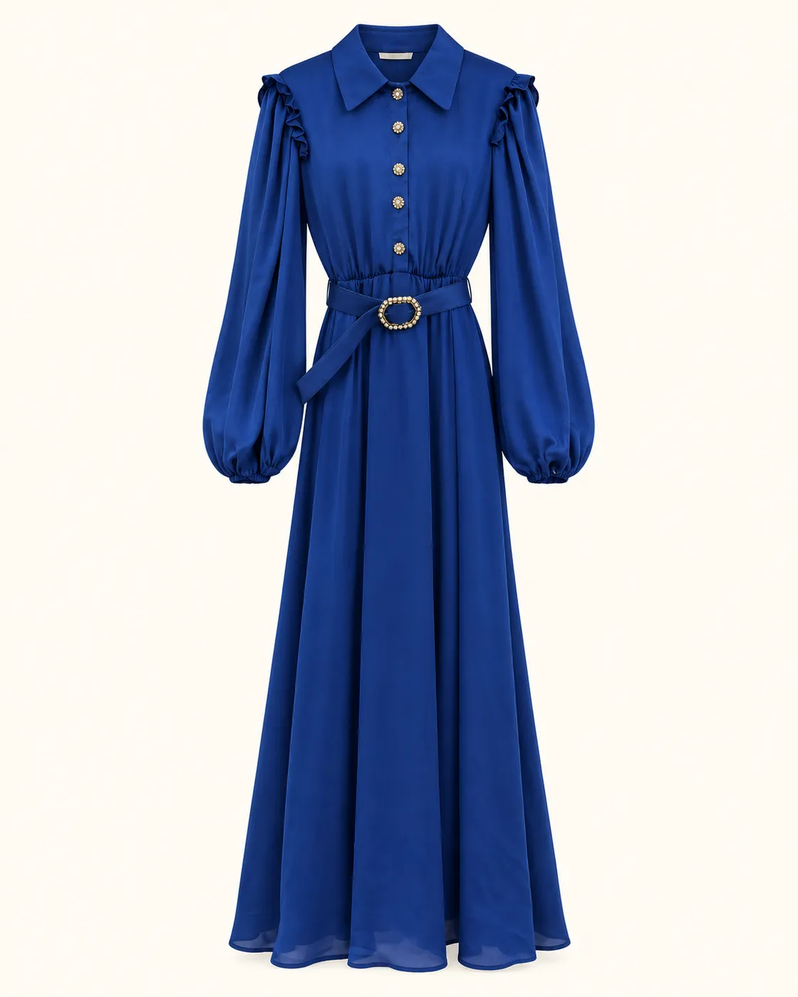 Robe longue bleu royal ceinturée