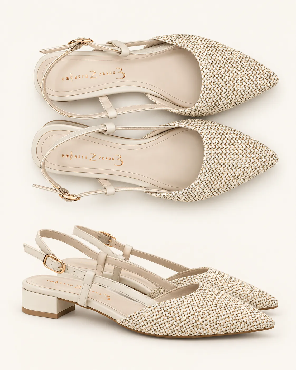 Escarpins slingback tressés ivoire