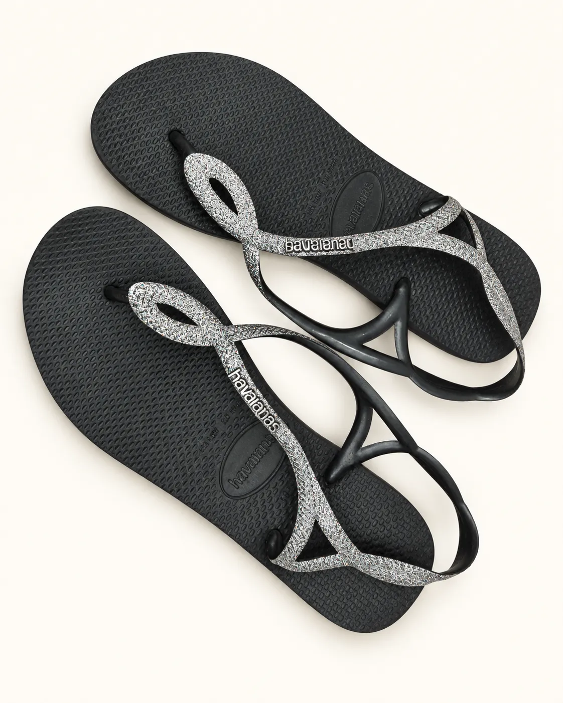 Sandales Havaianas noires à brides pailletées