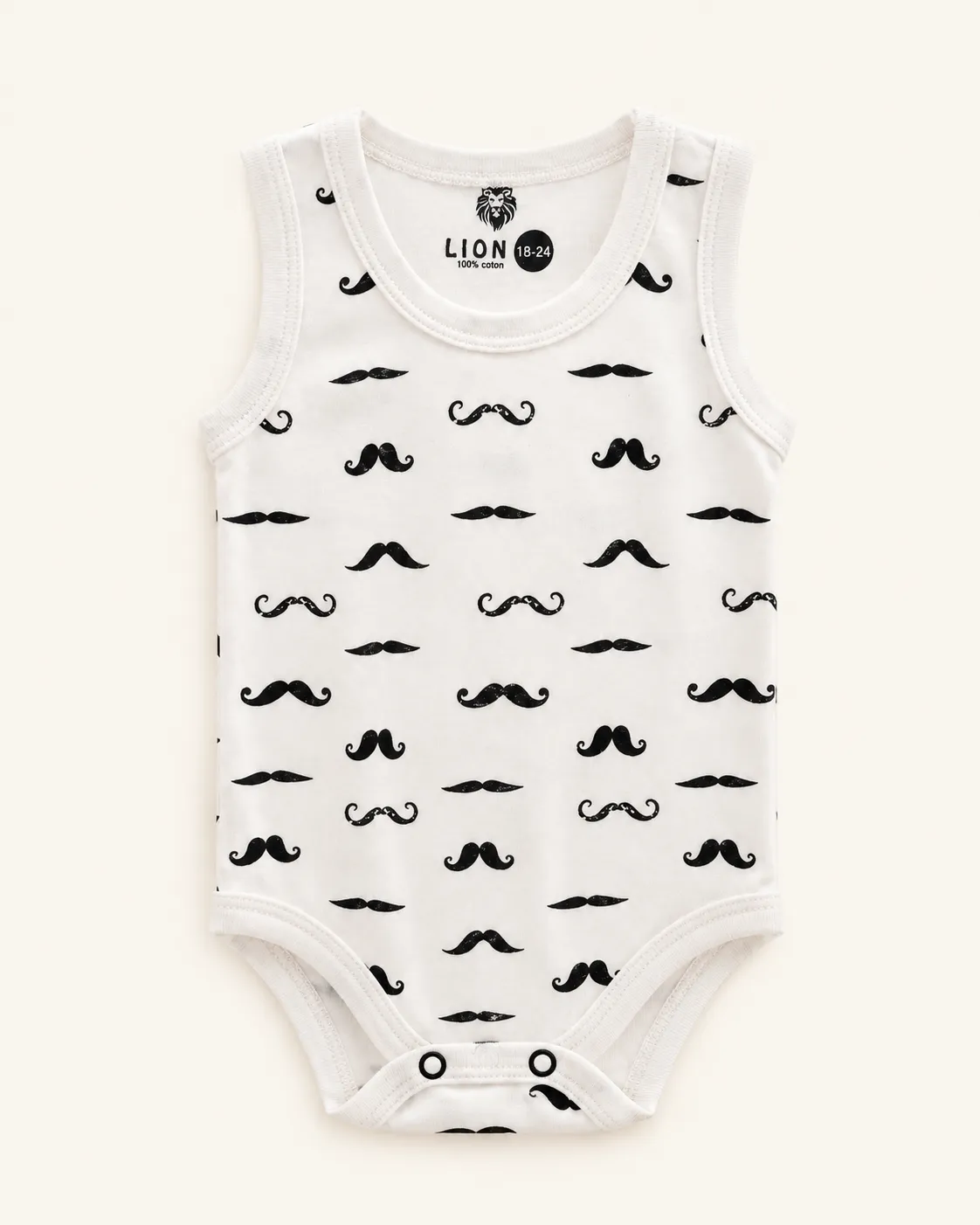 Body bébé sans manches à motifs moustaches – Blanc