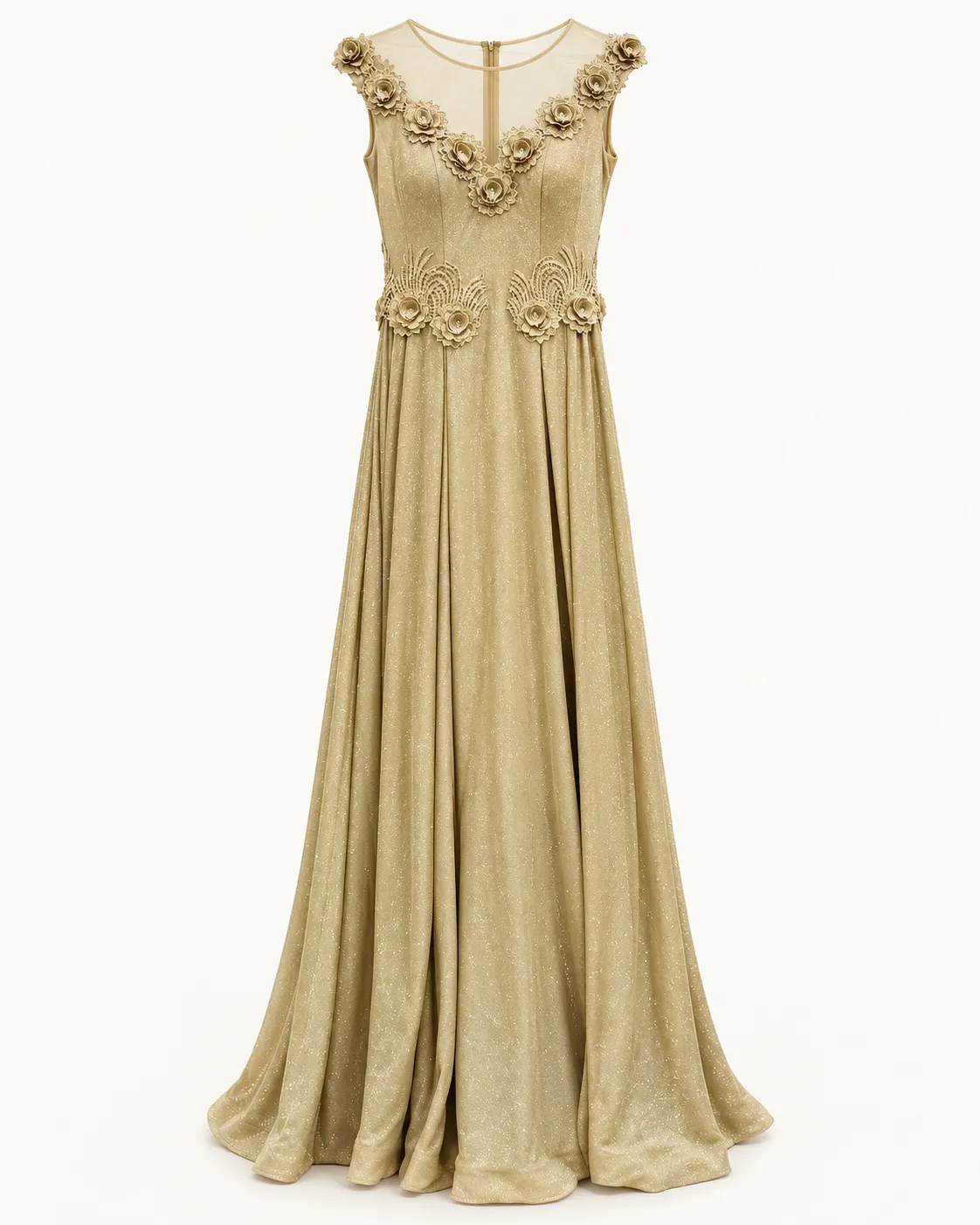 Robe longue de soirée champagne à fleurs