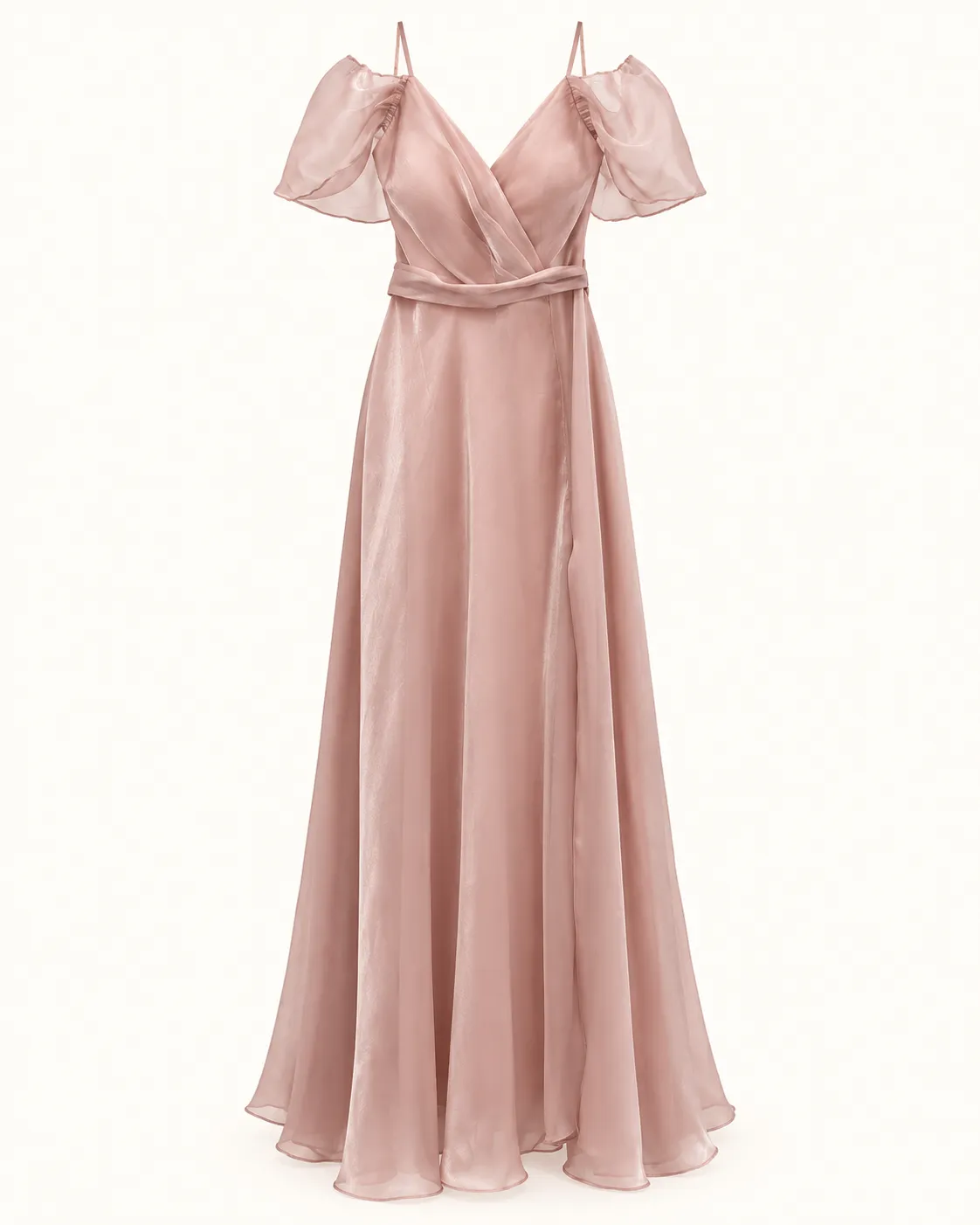 Robe longue rose poudré à manches bouffantes