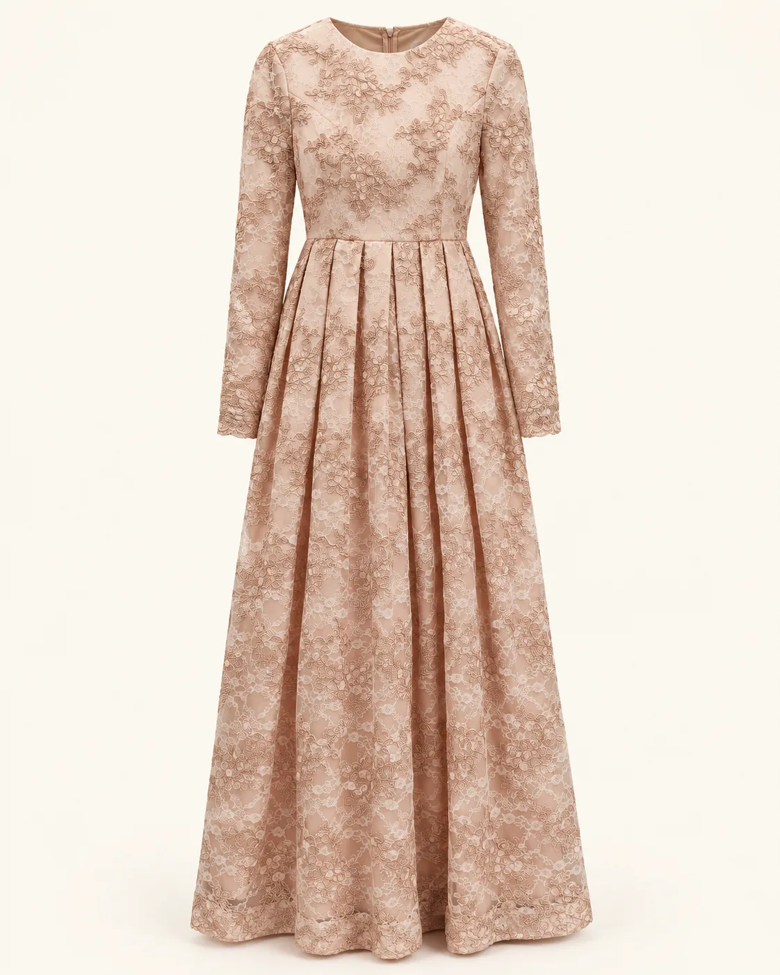 Robe longue en dentelle rose poudré