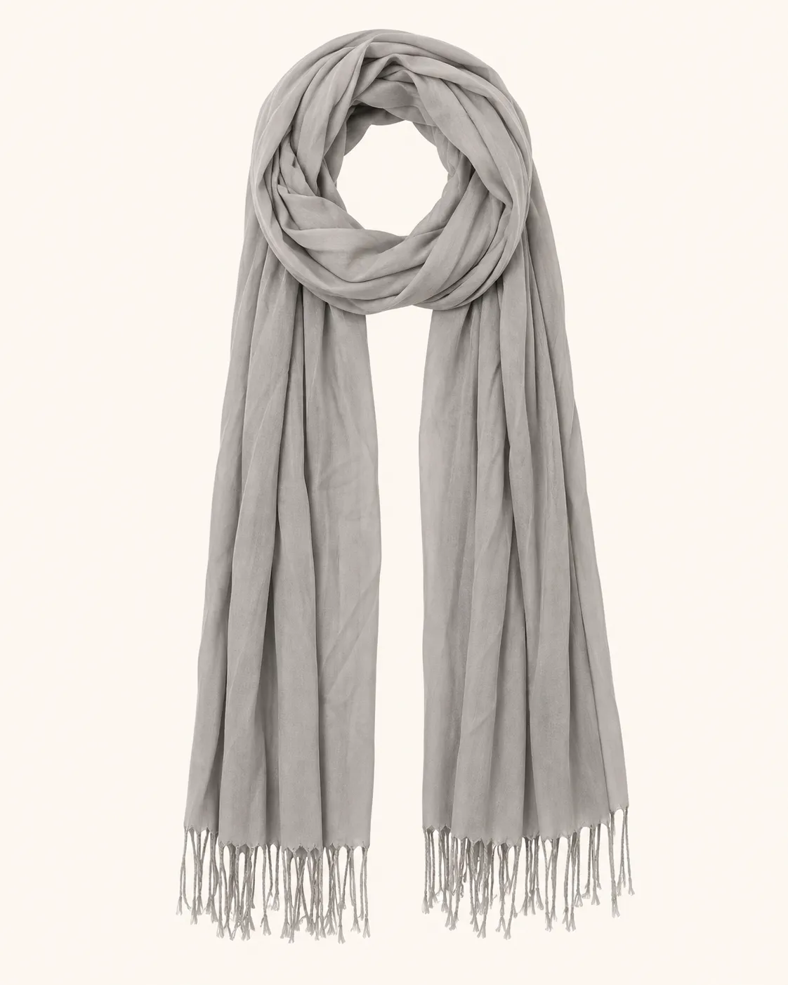 Écharpe longue gris clair à franges