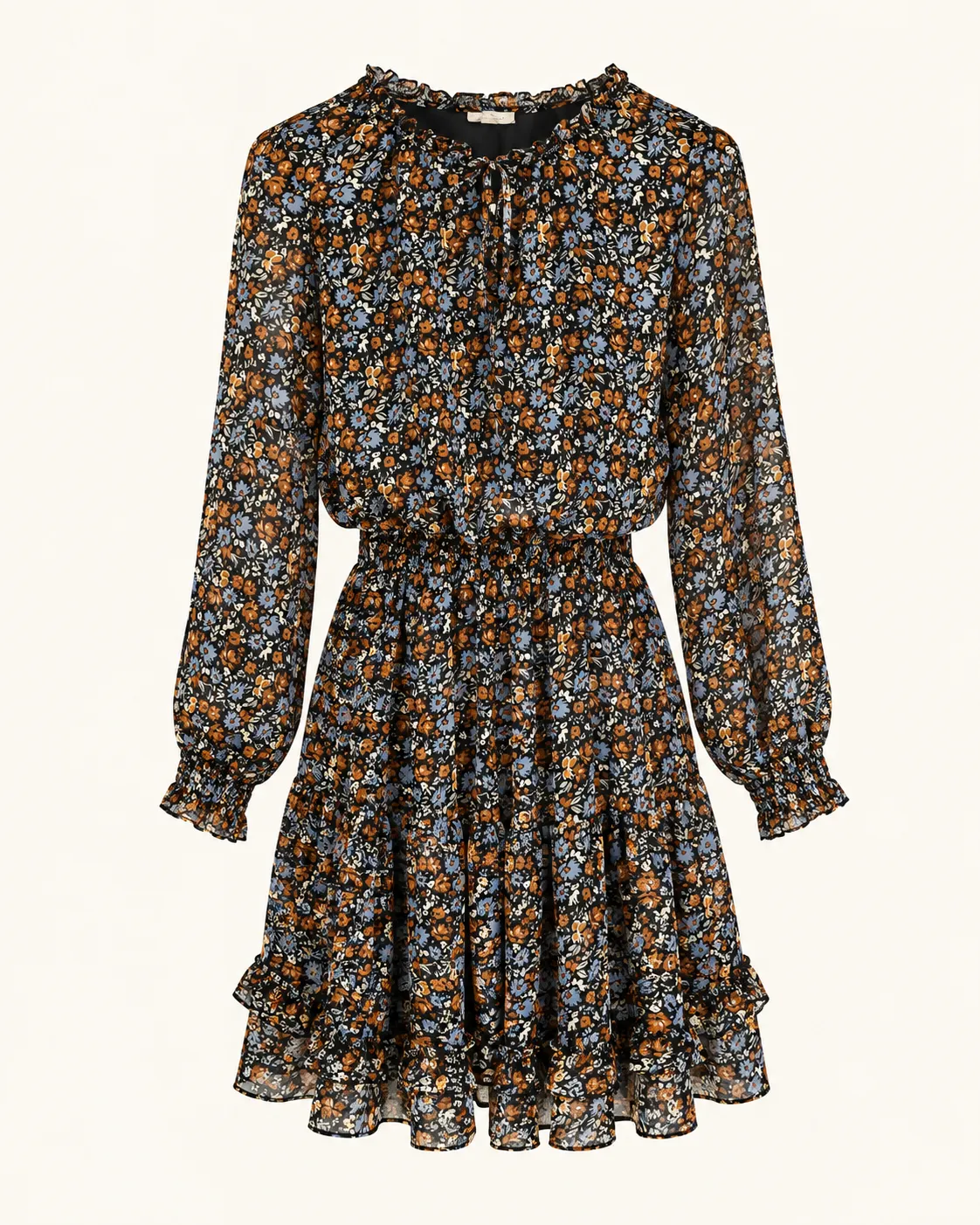 Robe courte fleurie à manches longues