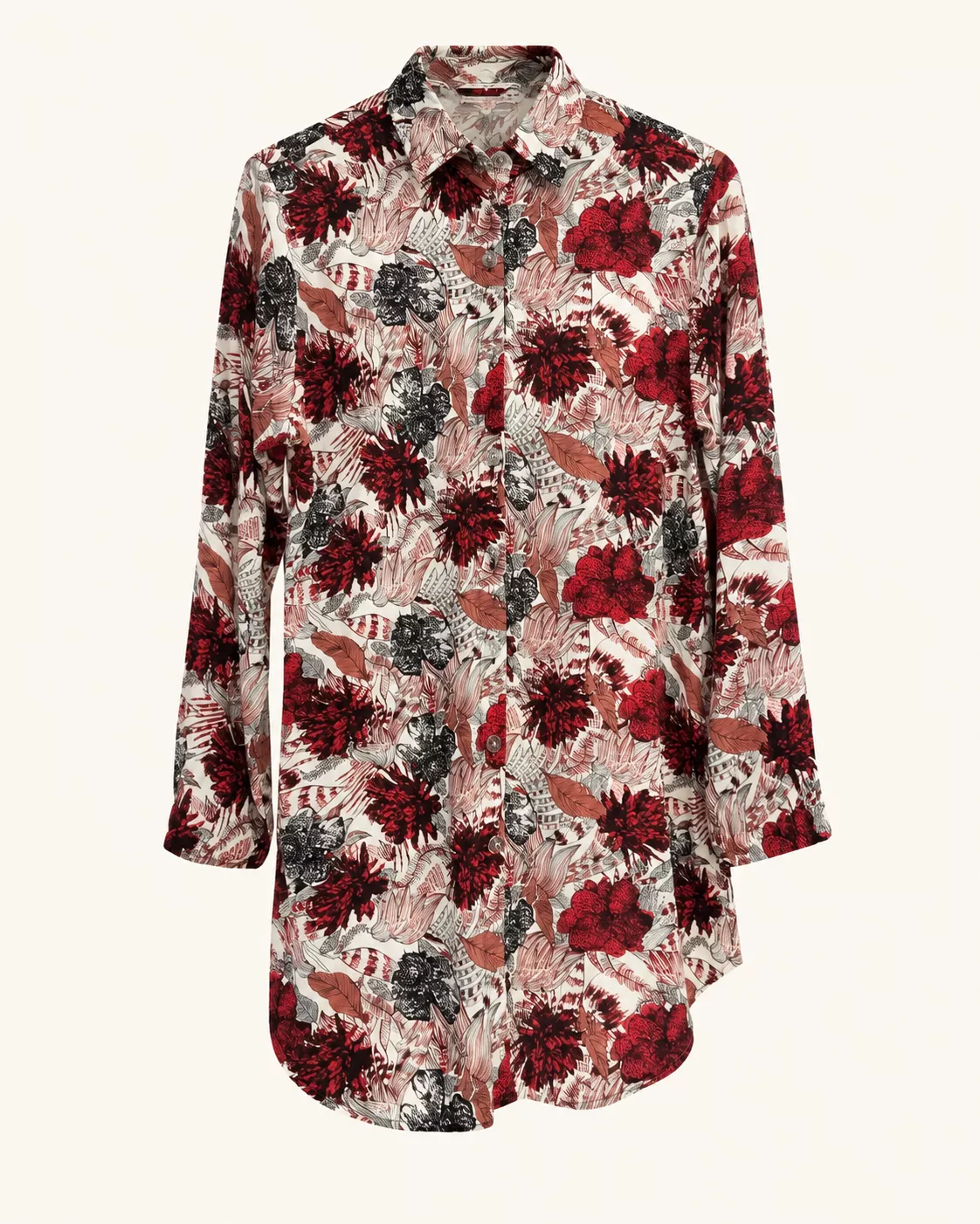 Chemise longue fleurie femme – Bordeaux & Beige
