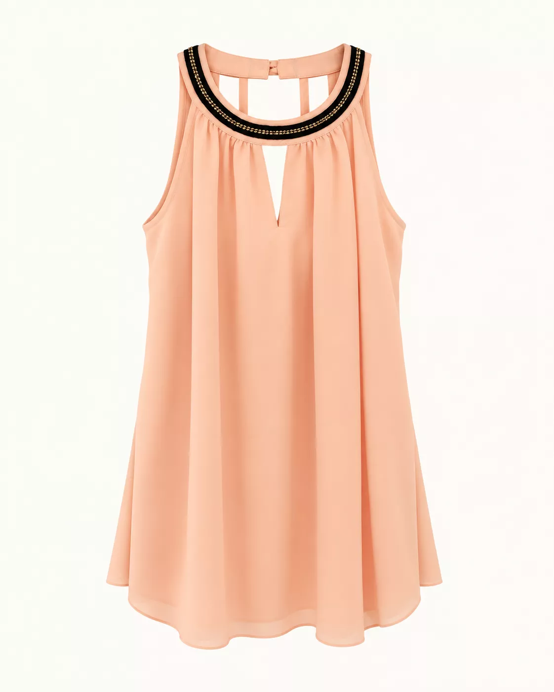 Blouse sans manches pêche à col orné