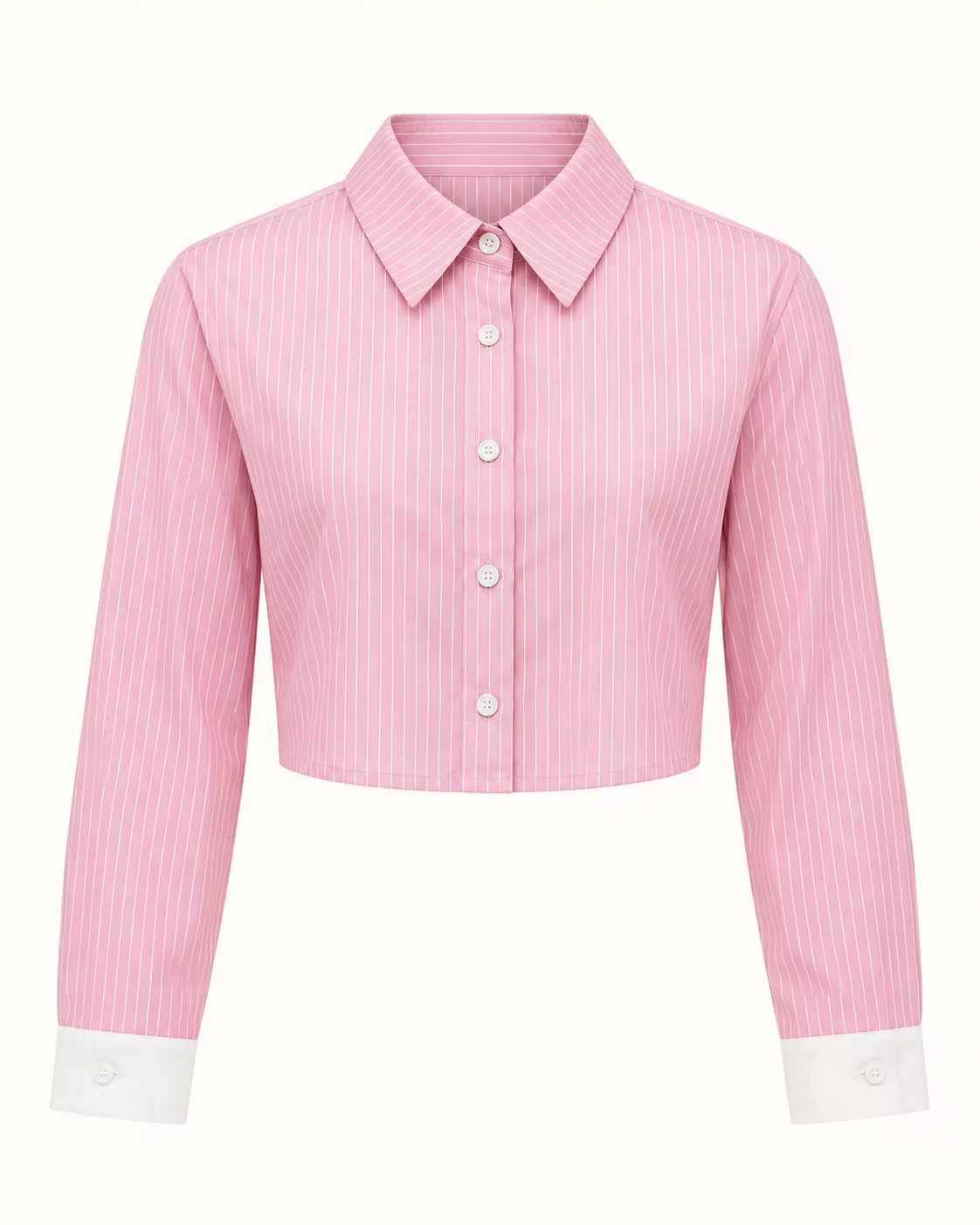 Chemise courte rose à fines rayures