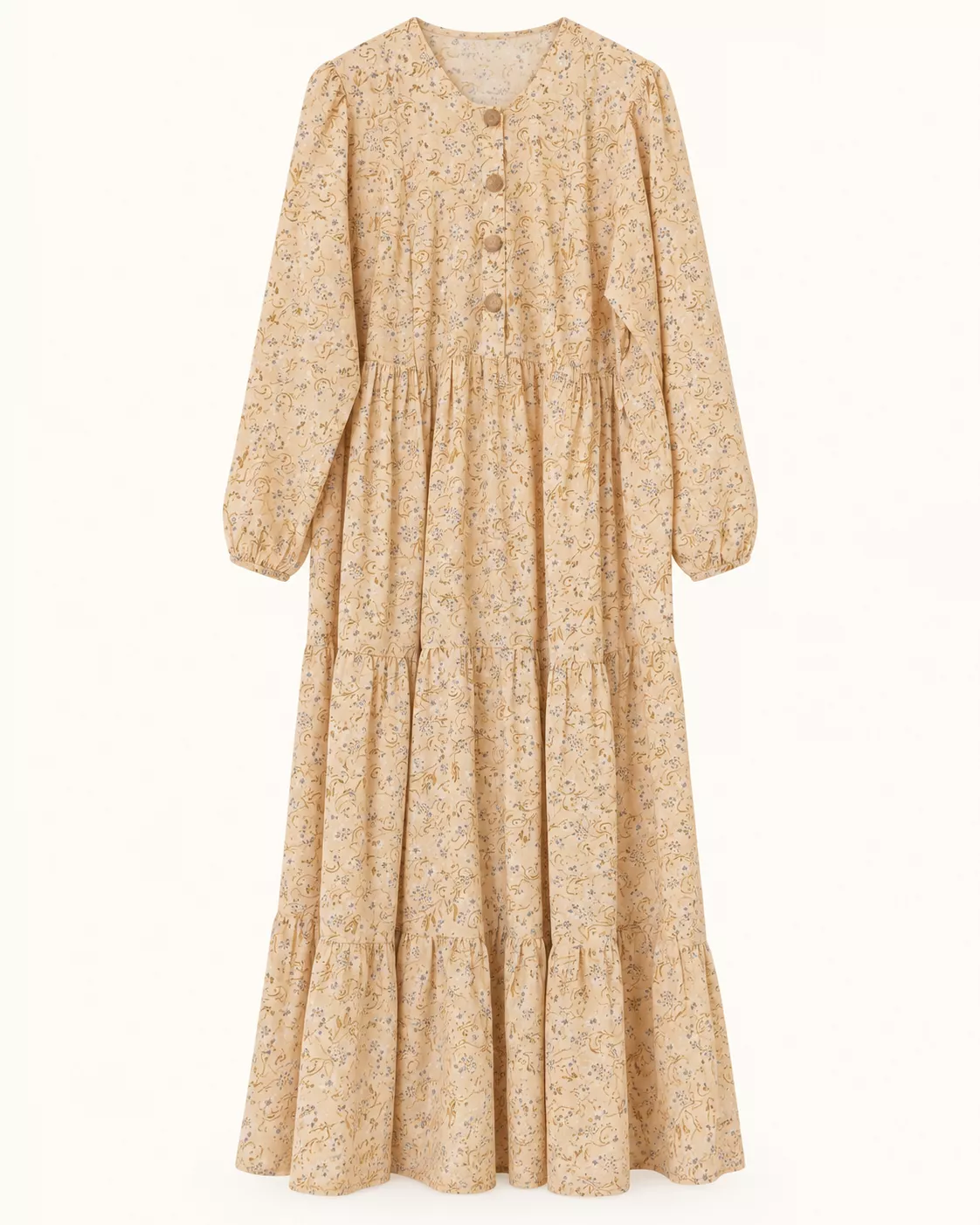 Robe longue fleurie beige