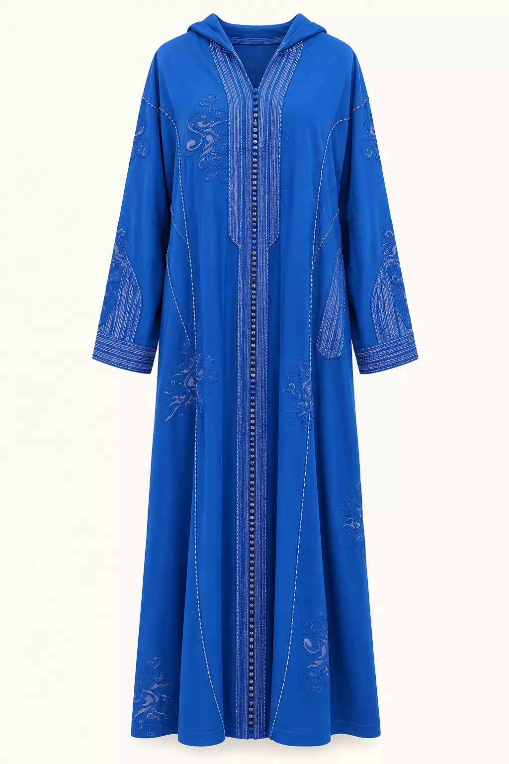 Caftan long brodé bleu royal