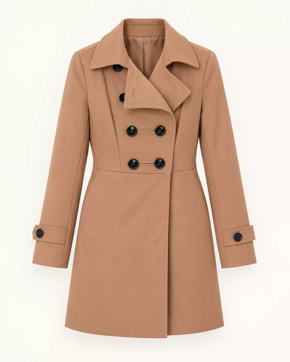 Trench mi-long camel à double boutonnage
