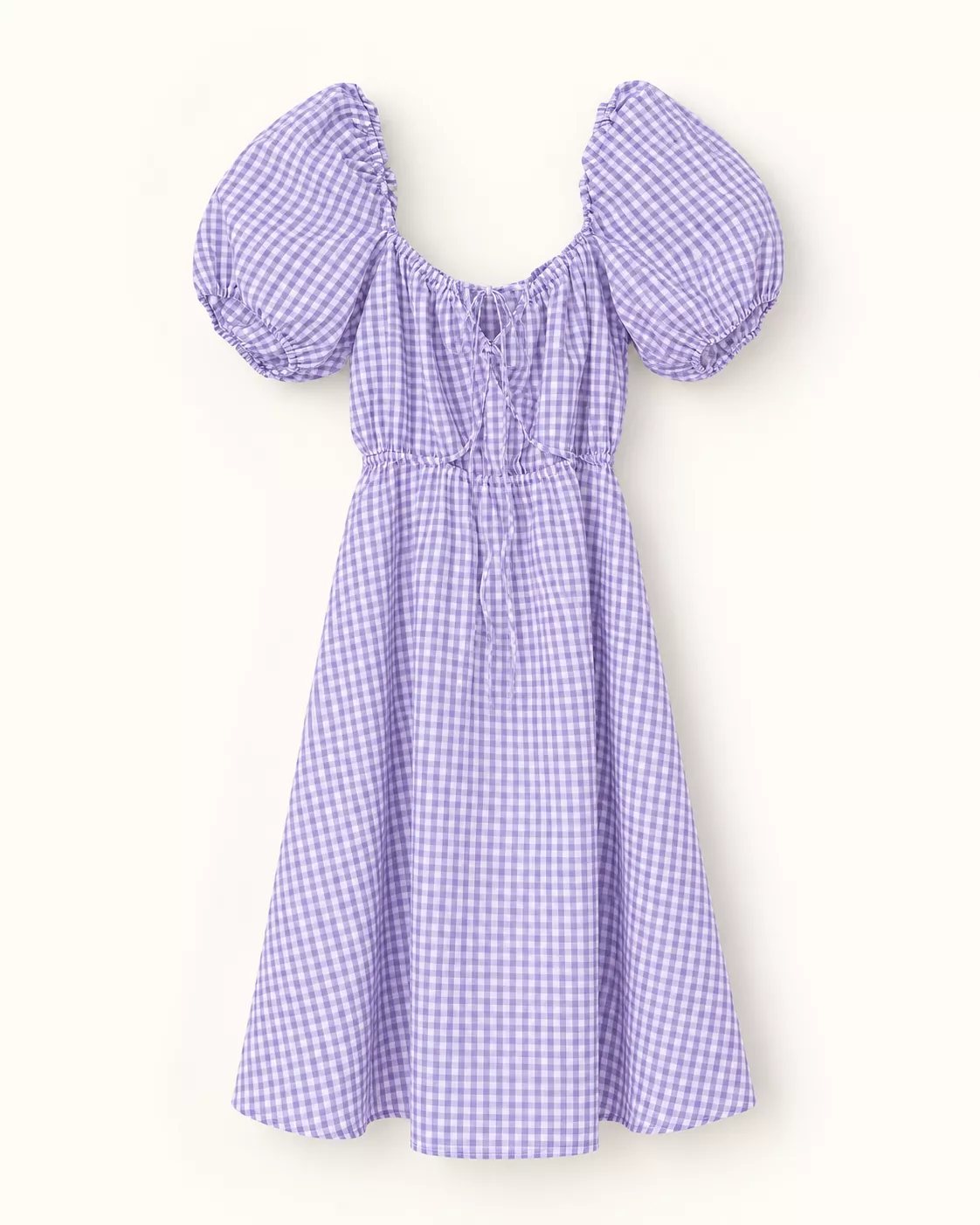 Robe courte vichy lilas à manches bouffantes