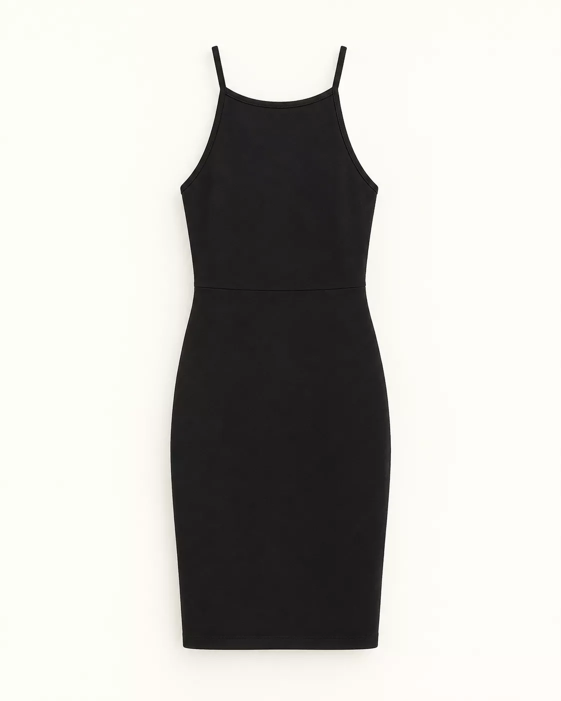 Robe courte moulante noire à fines bretelles