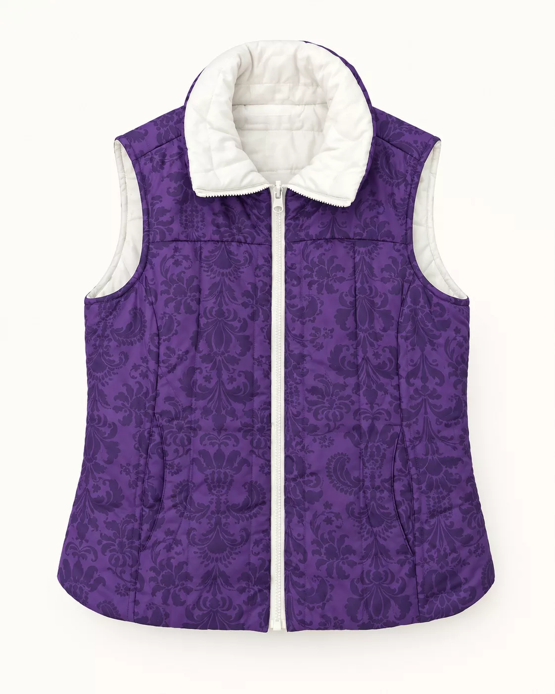 Gilet matelassé sans manches violet à motifs floraux – Femme