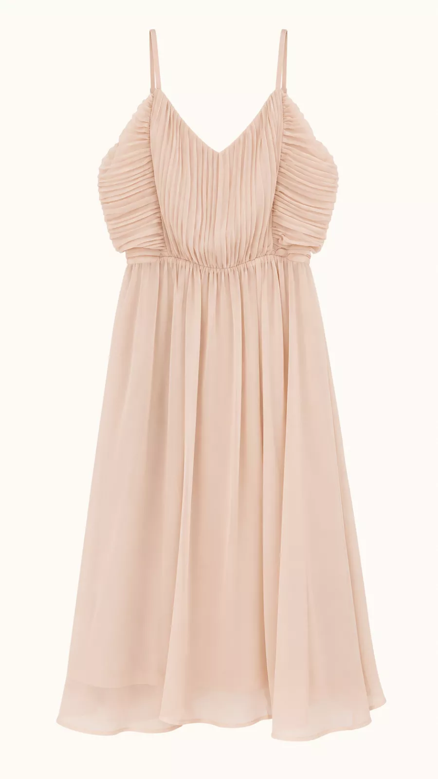 Robe plissée rose poudré à fines bretelles – Femme