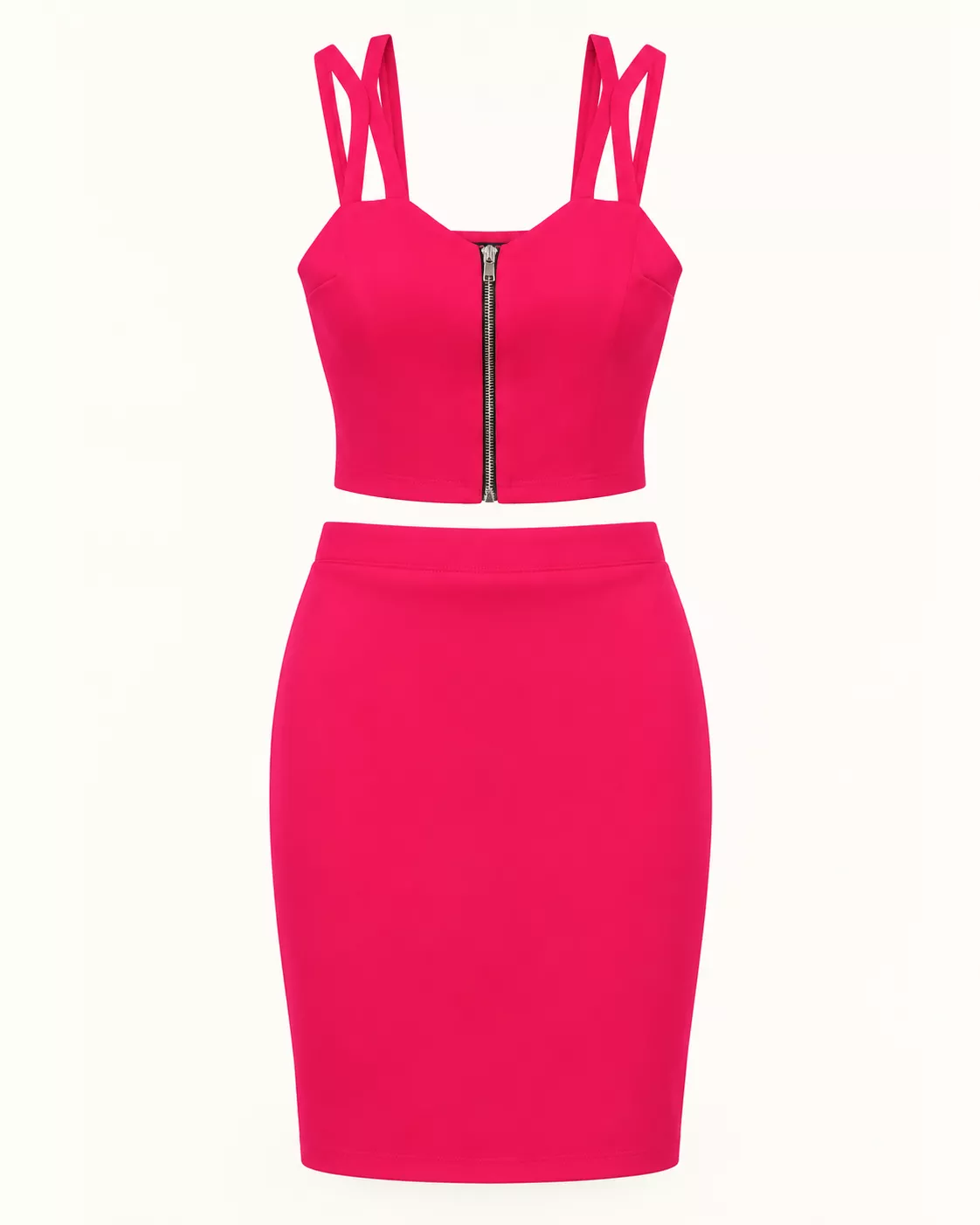 Ensemble deux pièces fuchsia – Top zippé et jupe ajustée pour femme