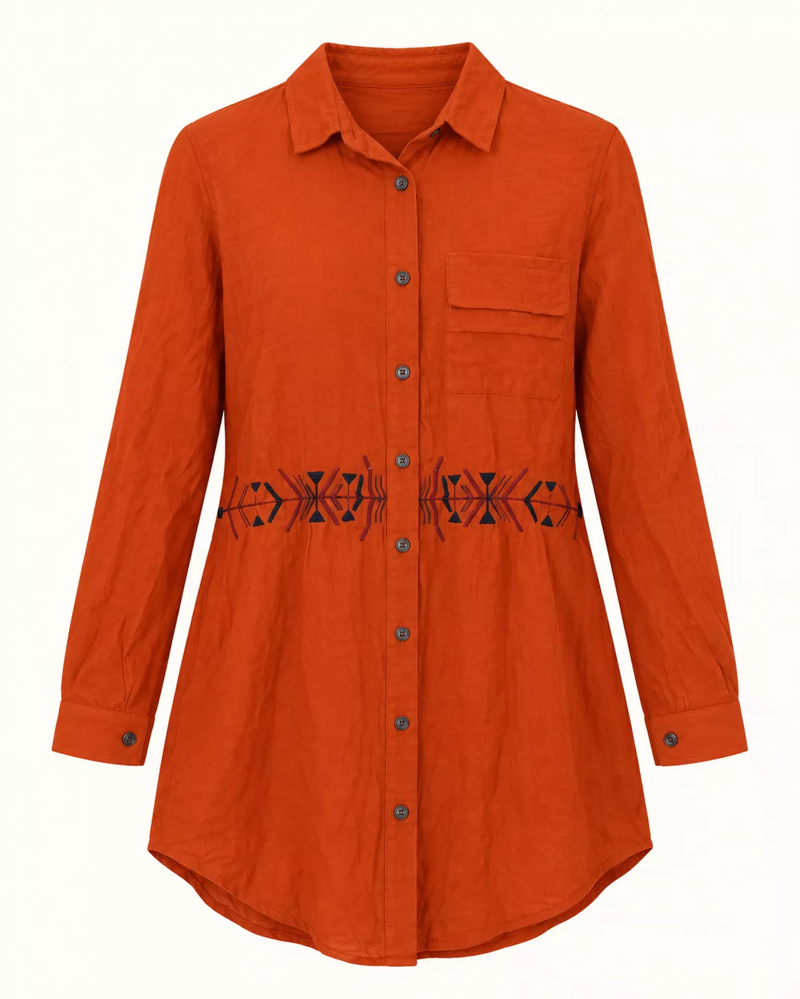 Tunique chemise terracotta brodée – Femme