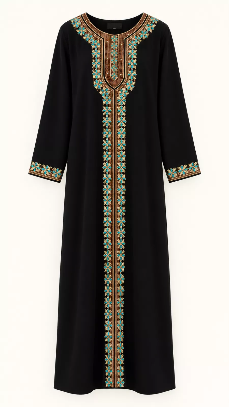 Robe longue traditionnelle noire brodée – Femme