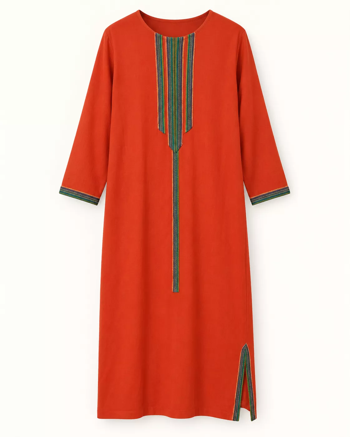 Robe longue orange à broderies multicolores – Femme