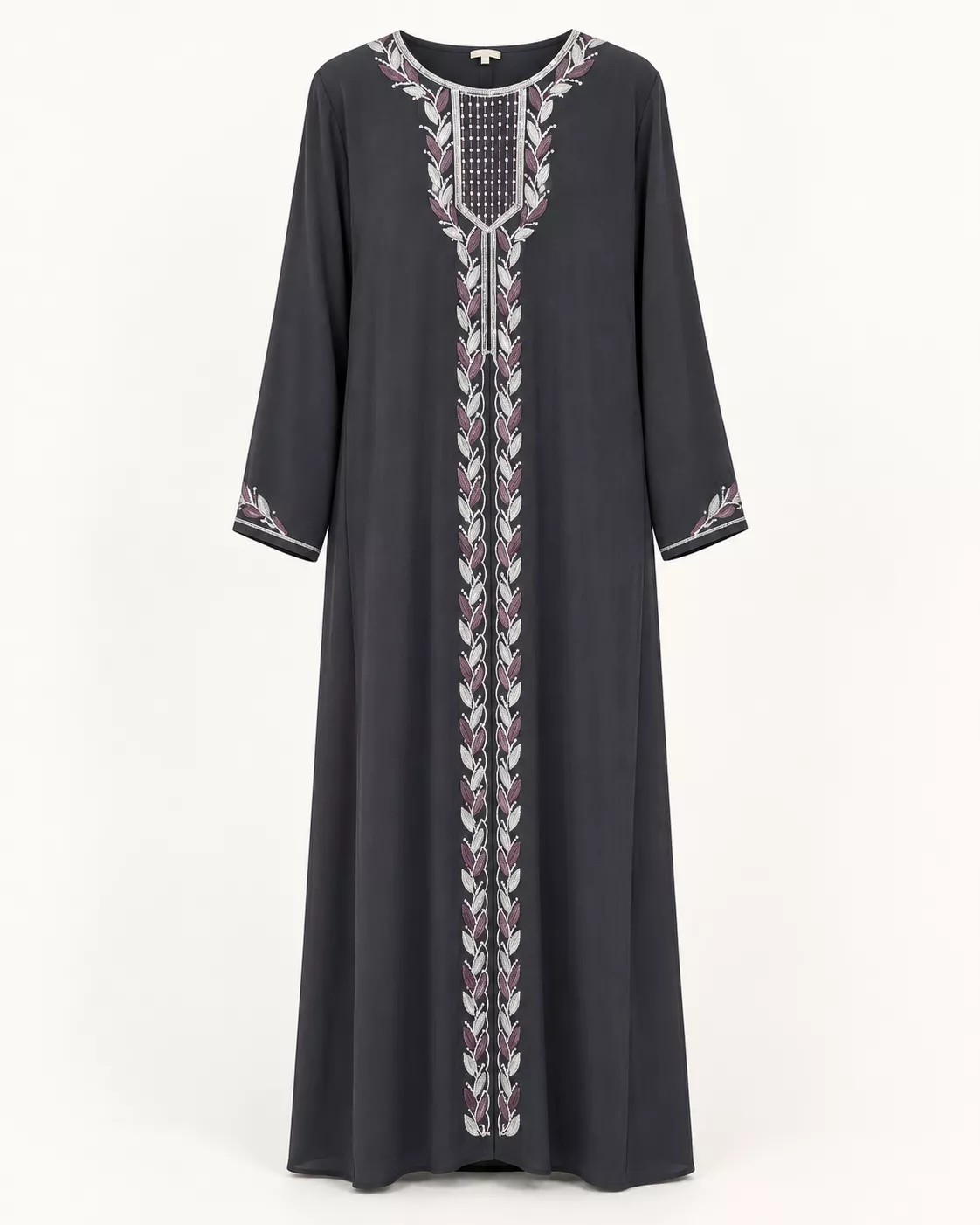Robe longue brodée gris anthracite – Femme