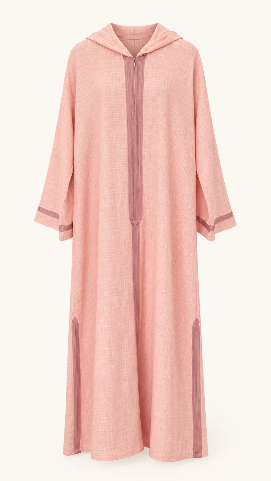 Djellaba longue à capuche rose poudré