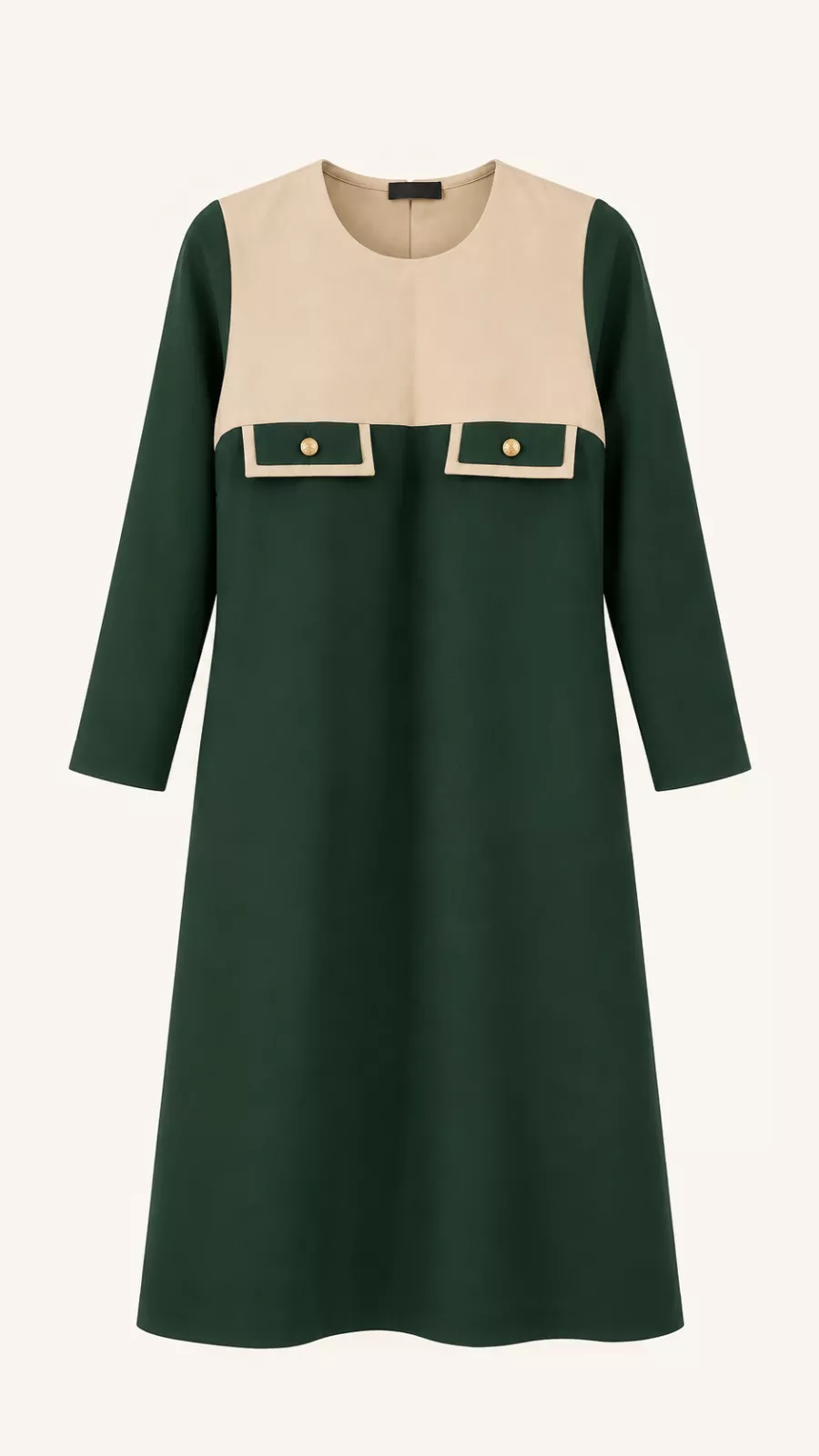 Robe bicolore vert foncé et beige