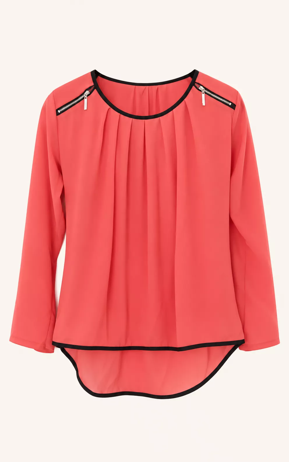 Blouse fluide corail à détails zippés