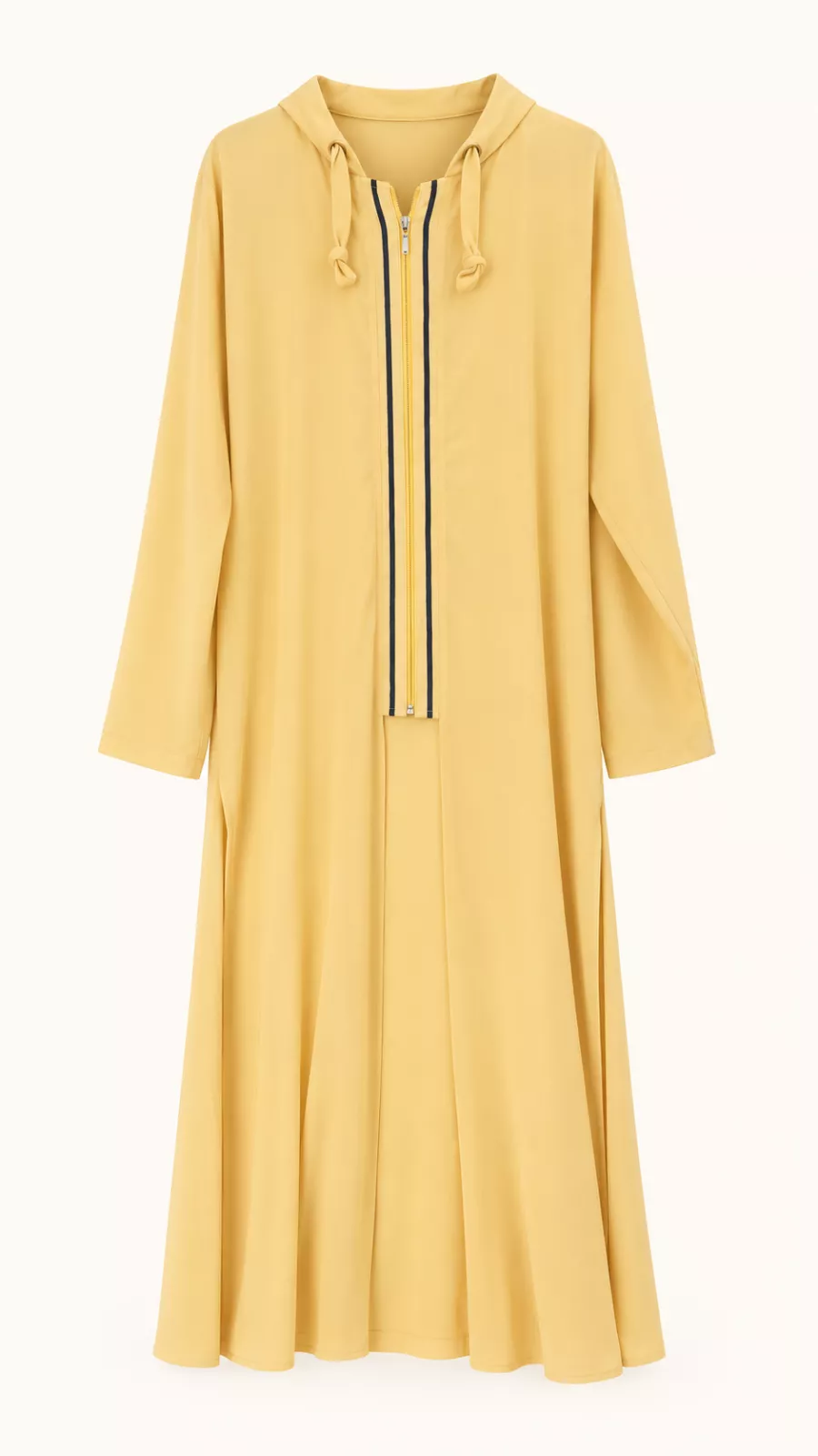 Robe longue jaune à capuche et fermeture zippée