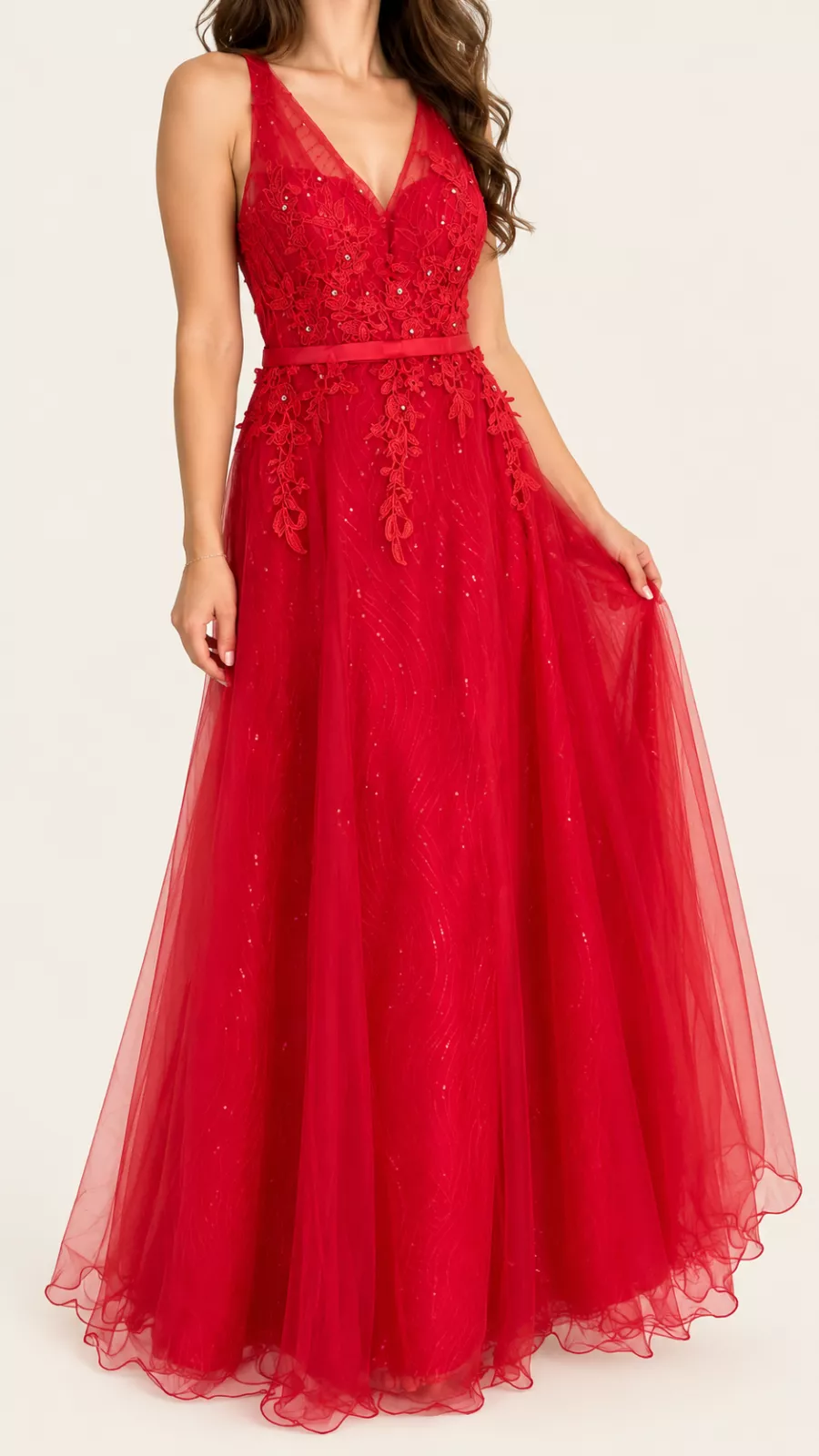 Robe de soirée longue rouge brodée