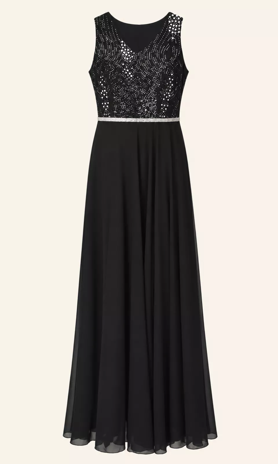 Robe longue de soirée noire à strass