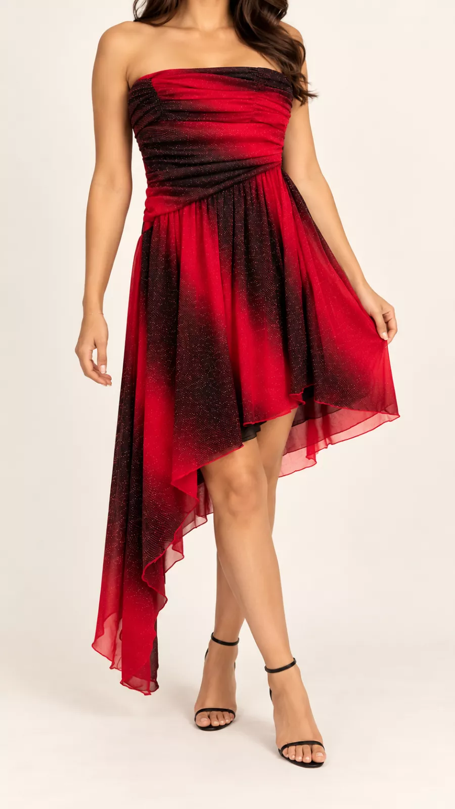 Robe bustier asymétrique rouge et noire