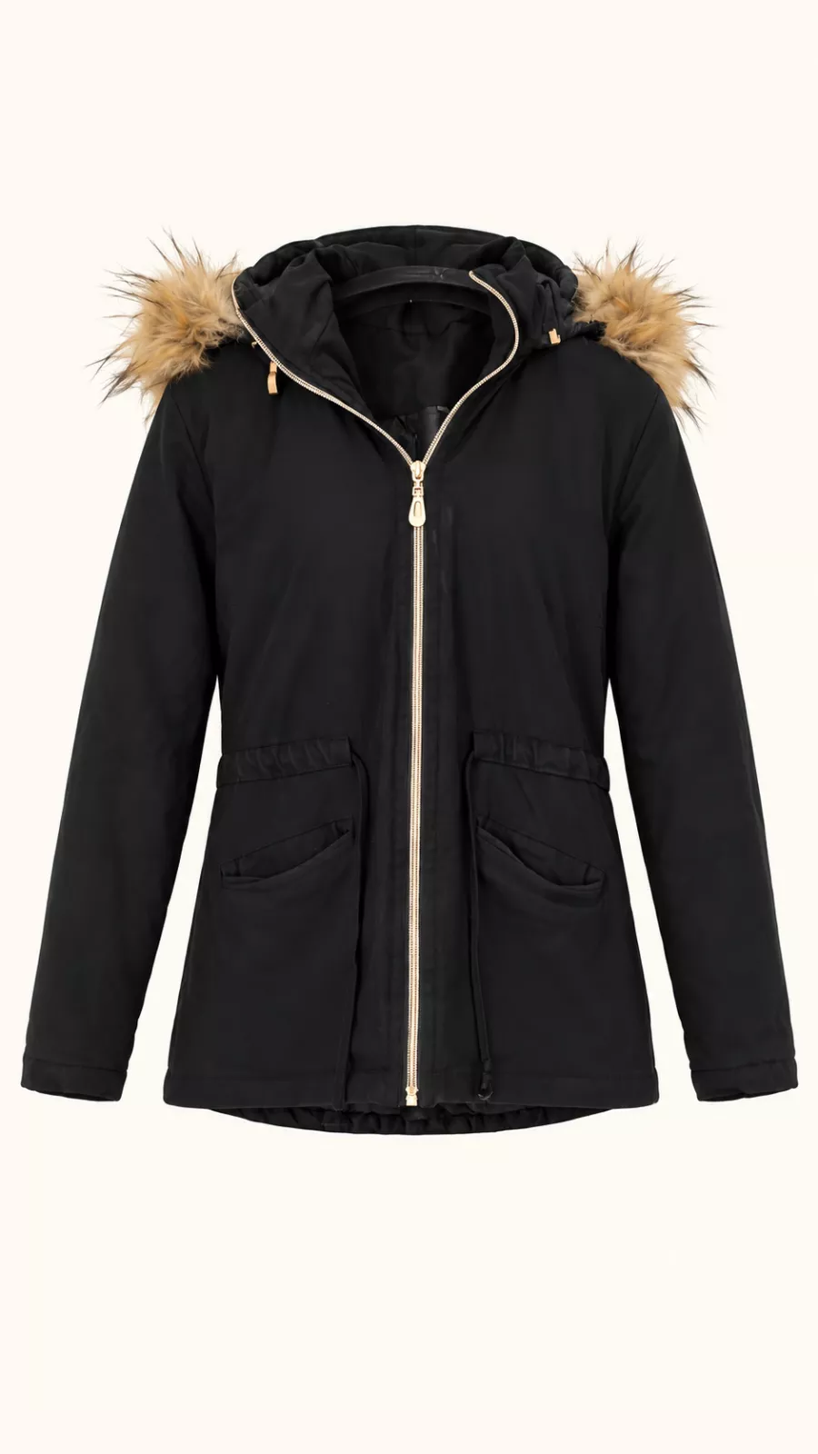 Parka noire à capuche fourrure