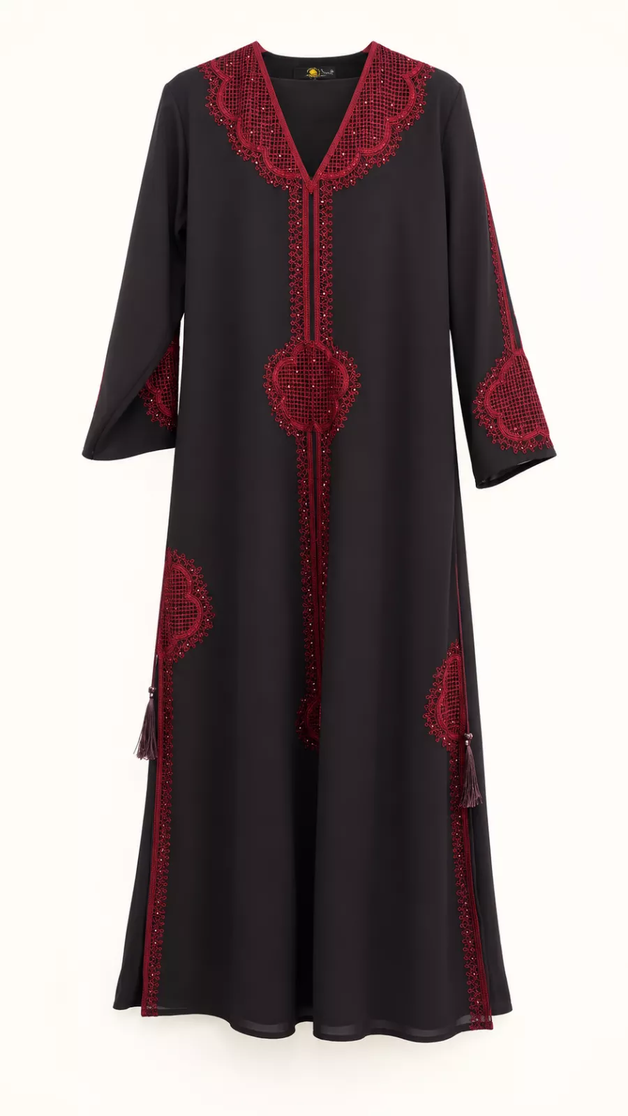 Caftan Noir Brodé Rouge