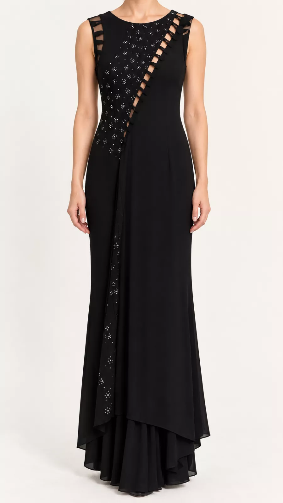 Robe longue de soirée noire à détails scintillants