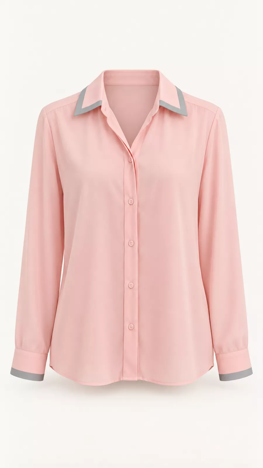 Chemise rose pâle à col contrasté gris