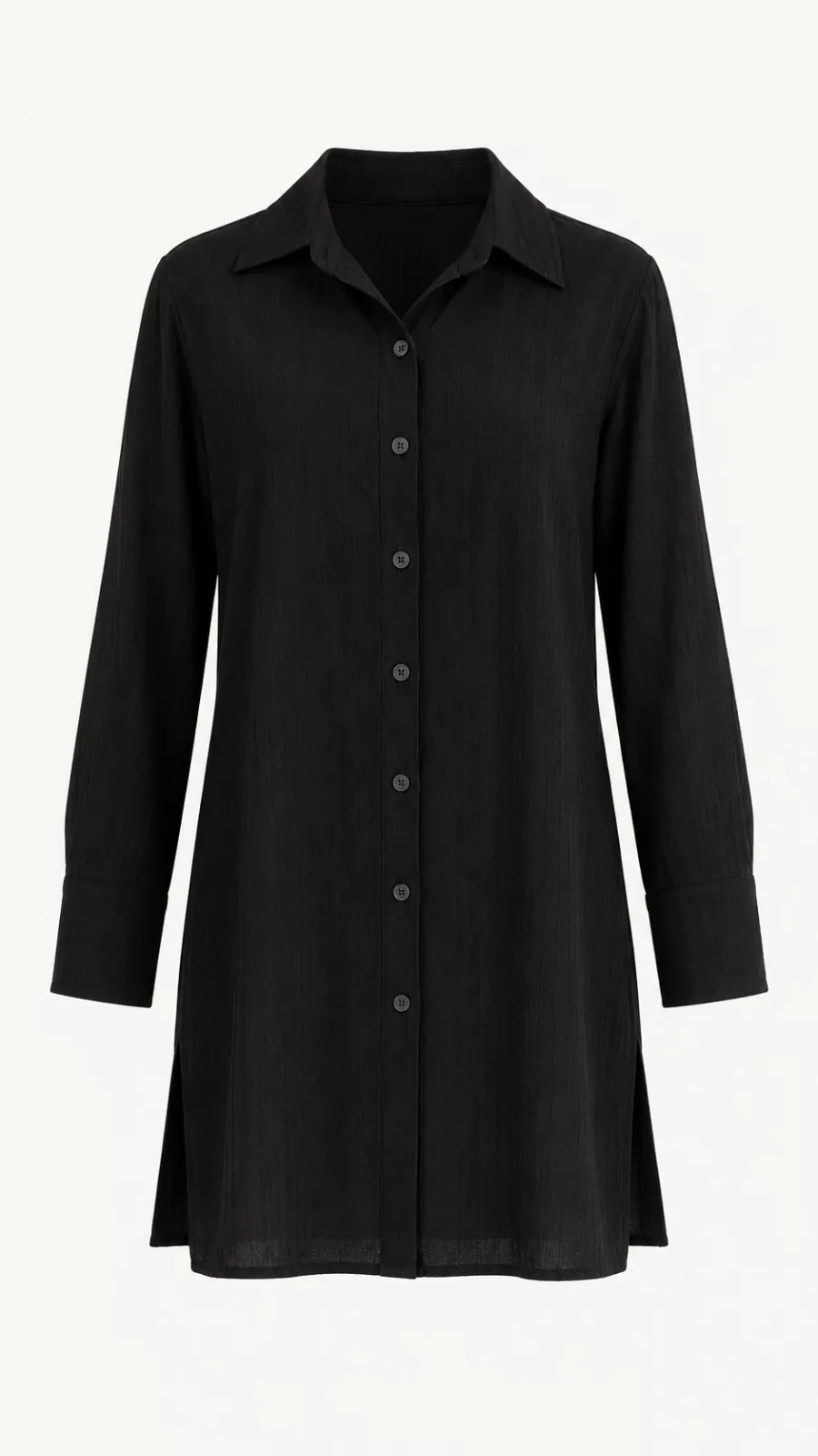 Chemise longue noire boutonnée