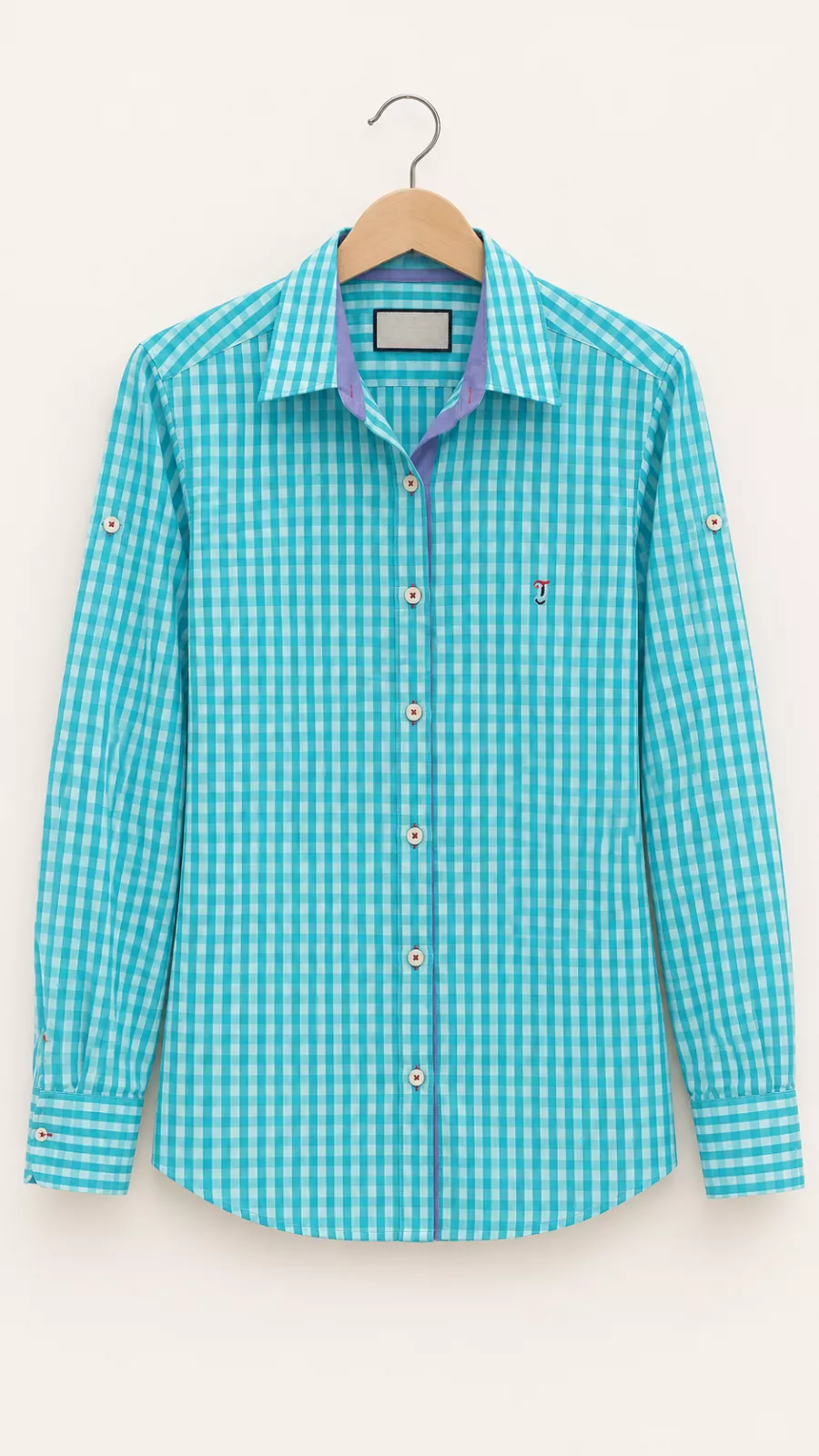 Chemise à carreaux turquoise et blancs